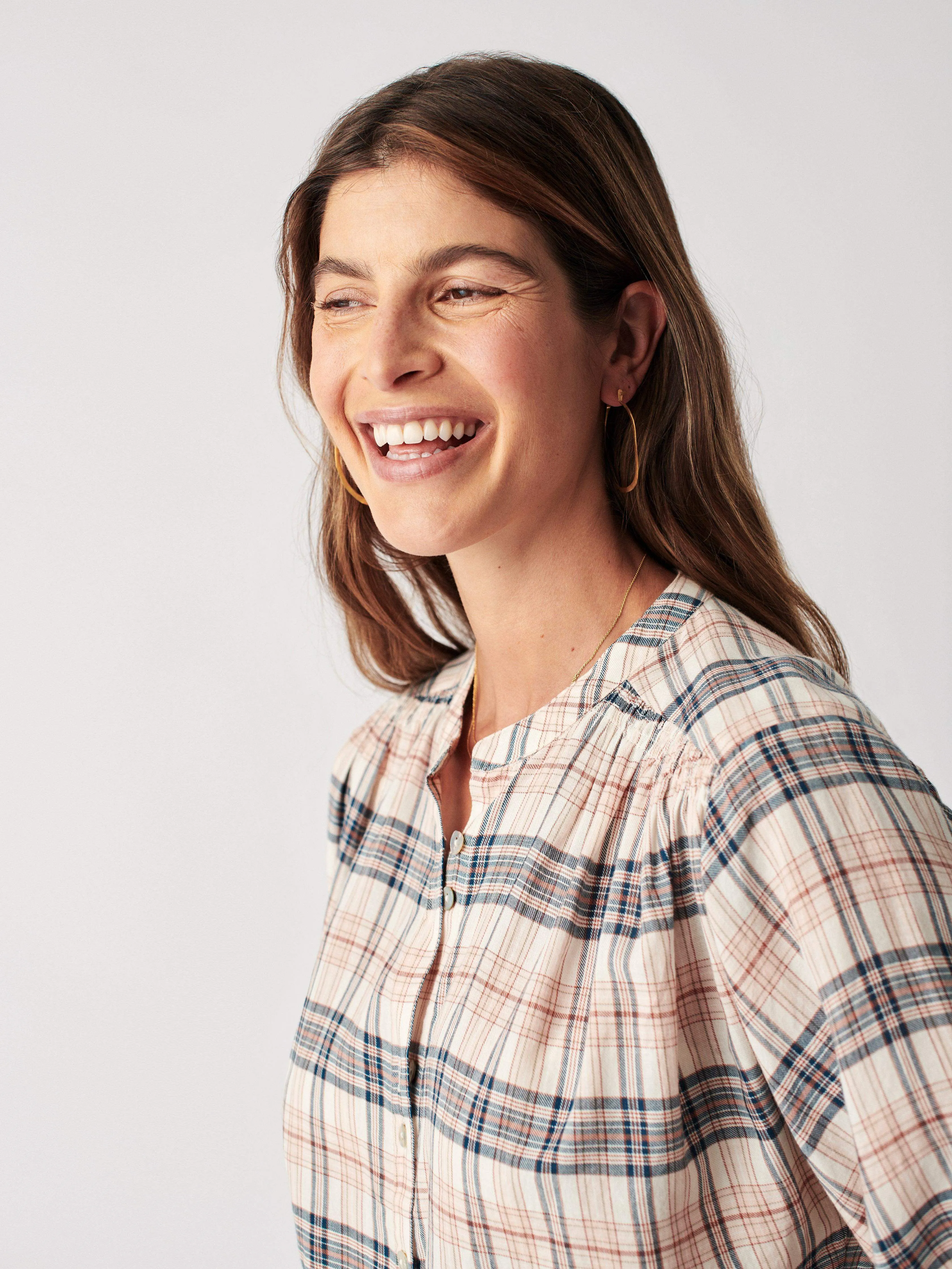 Everleigh Top - Cream Ellicott Plaid sold by Faherty product image thumbnail 3