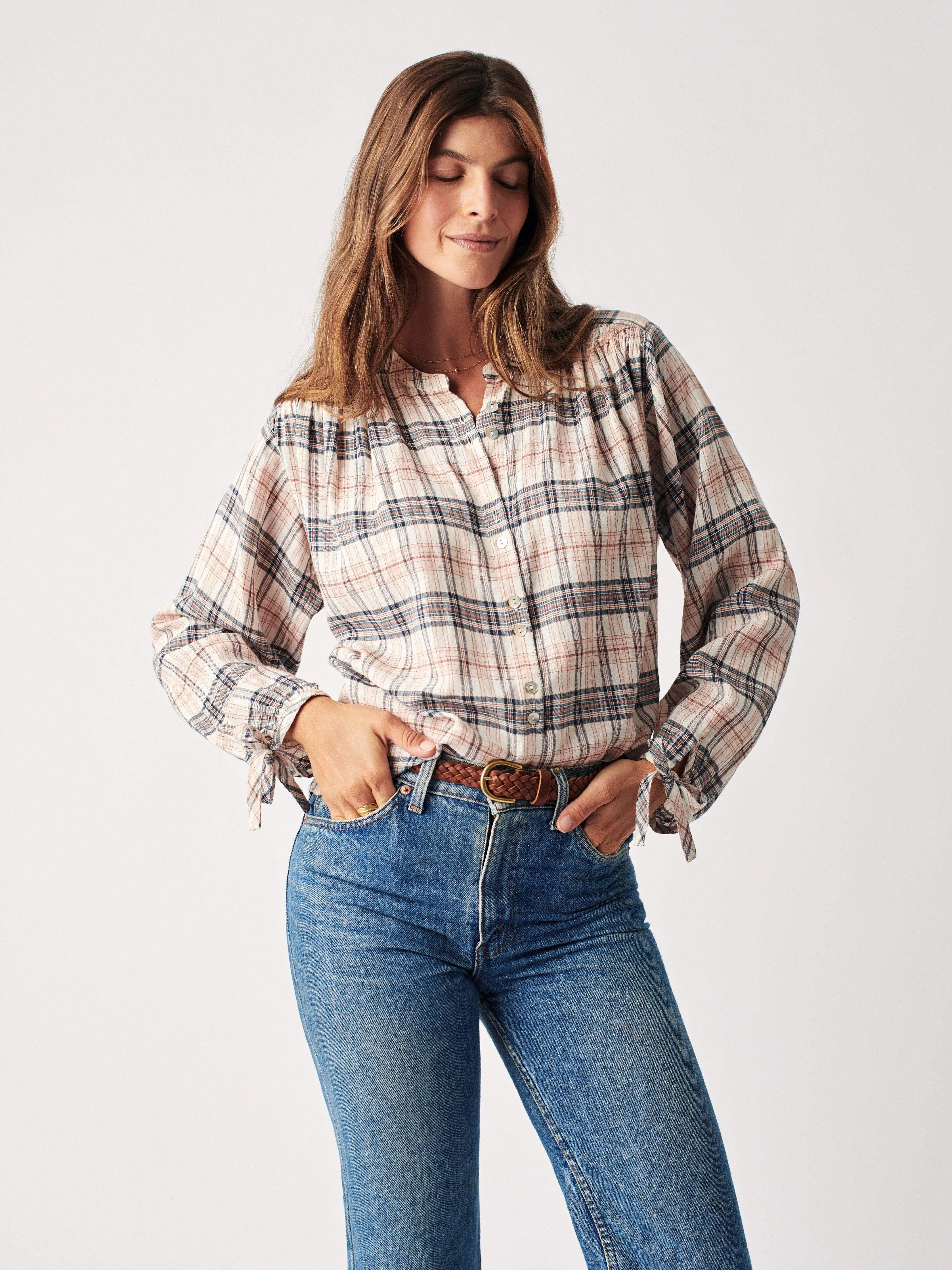 Everleigh Top - Cream Ellicott Plaid sold by Faherty product image thumbnail 2