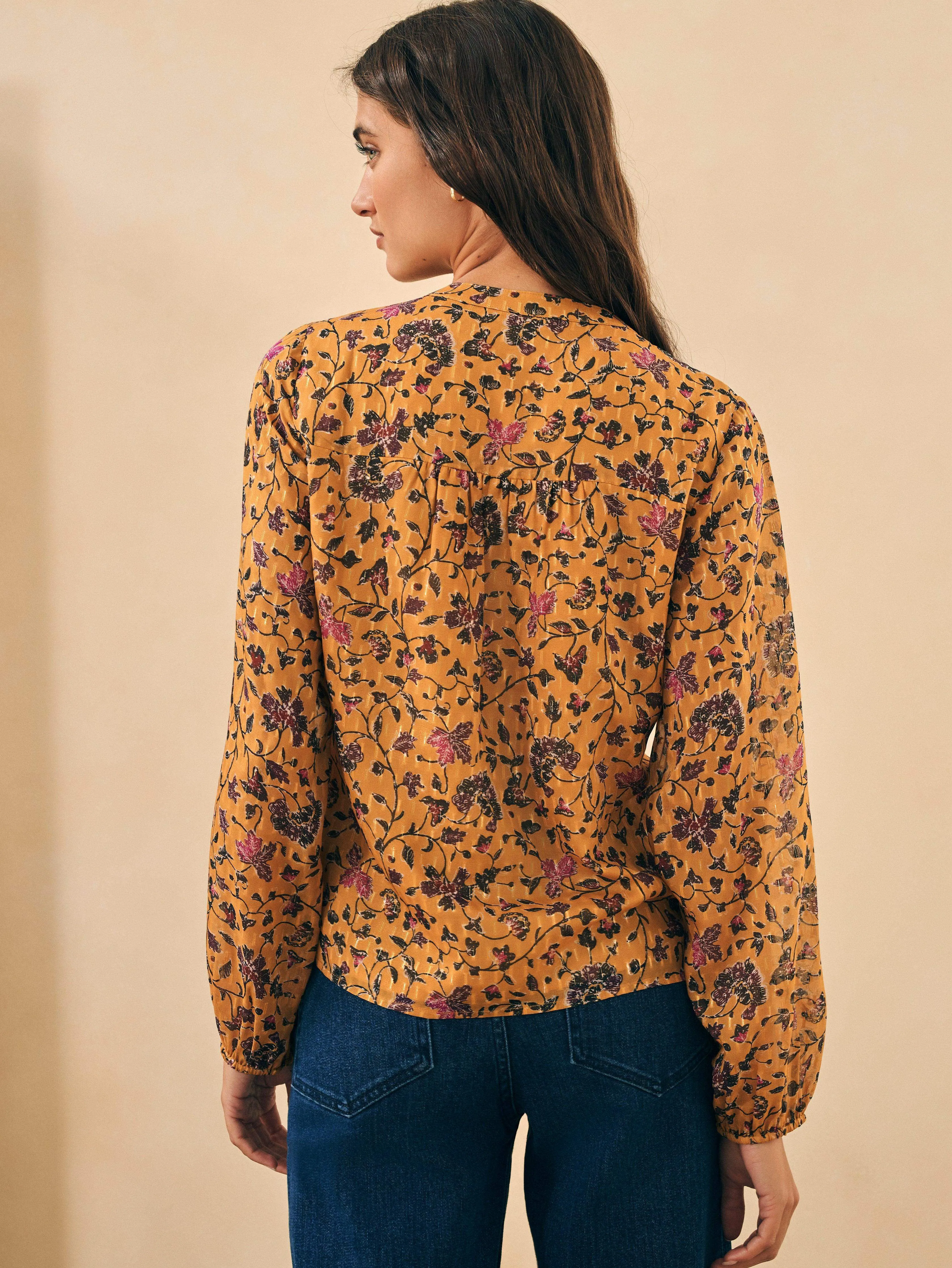 Silk Cotton Sage Wood Blouse - Tidal Bloom sold by Faherty product image thumbnail 5