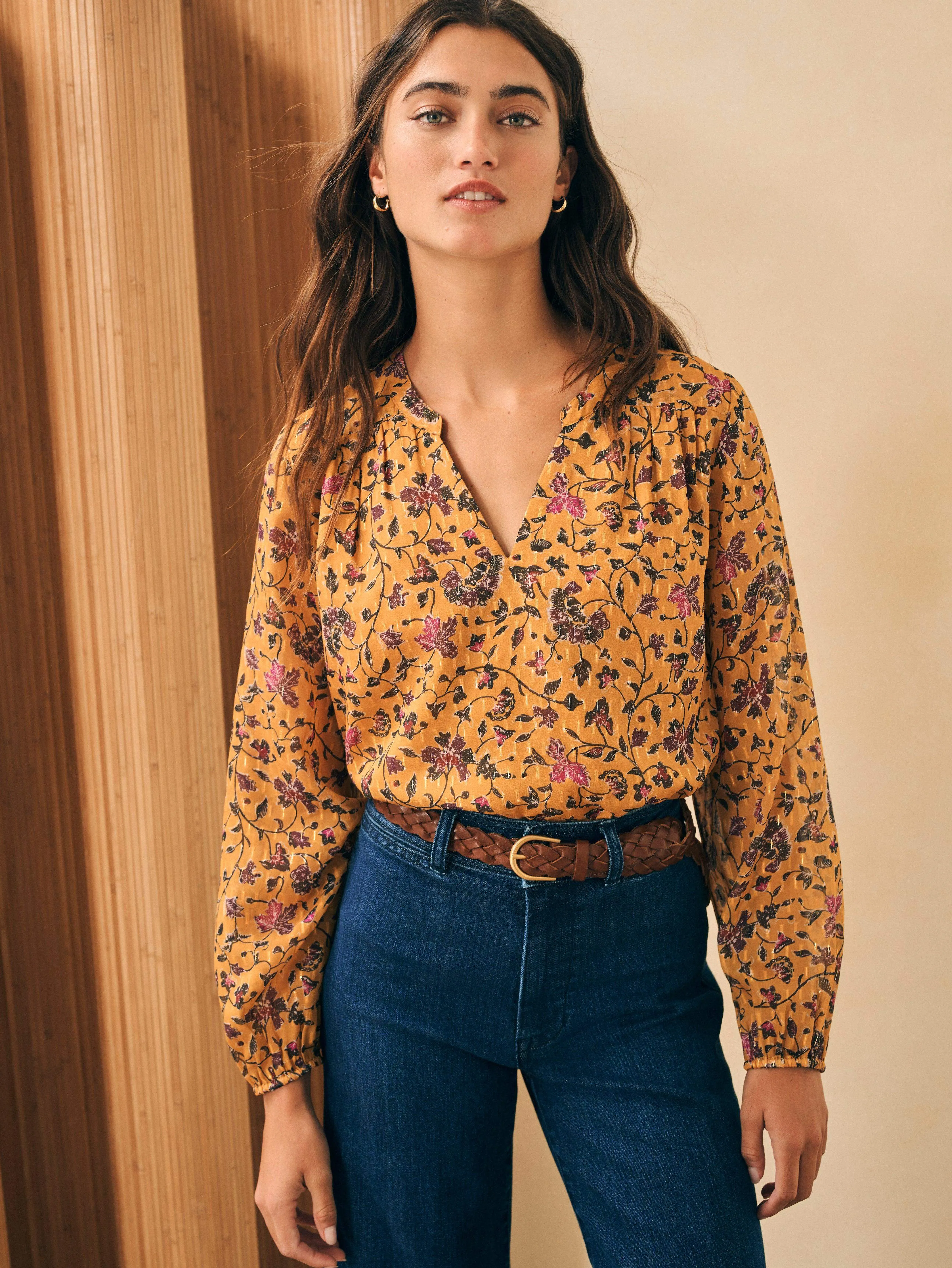 Silk Cotton Sage Wood Blouse - Tidal Bloom sold by Faherty product image thumbnail 4