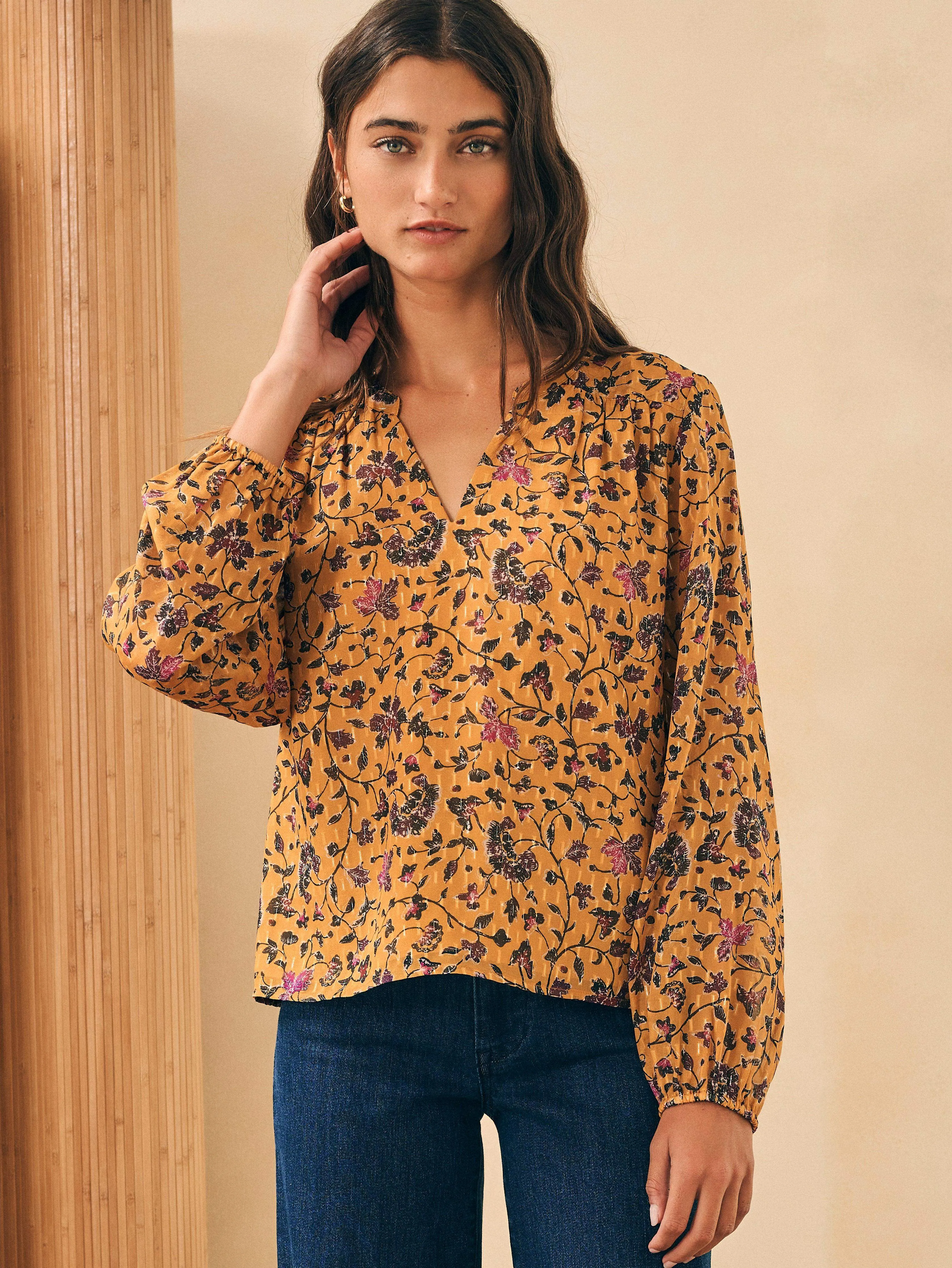 Silk Cotton Sage Wood Blouse - Tidal Bloom sold by Faherty