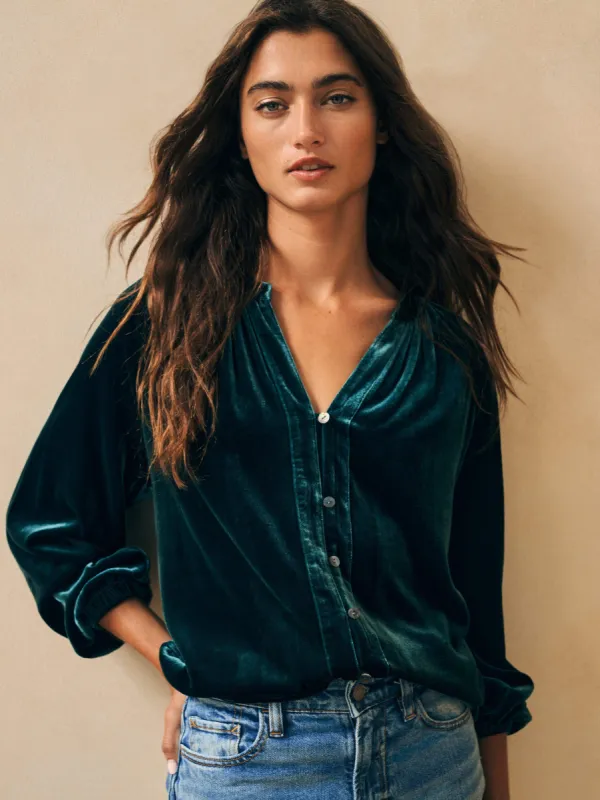Stretch Silk Velvet Naomi Top - Sea Moss sold by Faherty