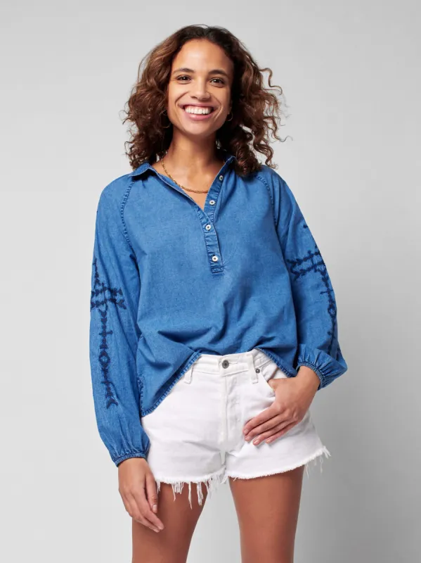 Doug Good Feather The Journey Top - Mid Indigo sold by Faherty