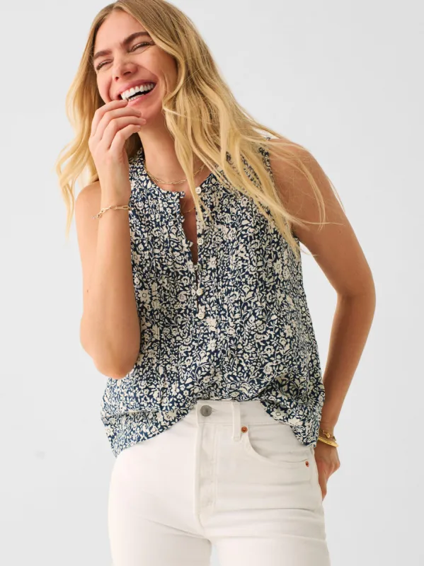 Isha Top - Navy Sunrise Floral sold by Faherty