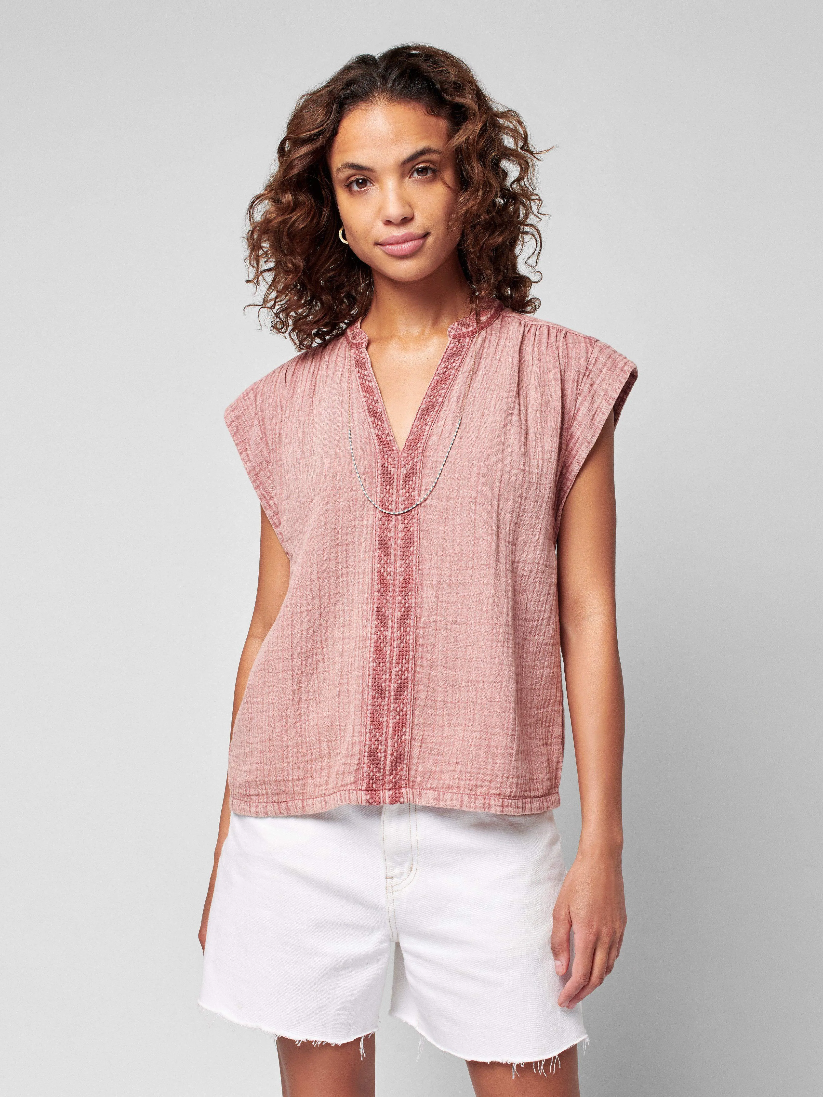 Dream Cotton Gauze Lucia Top - Sunwashed Dusty Rose sold by Faherty