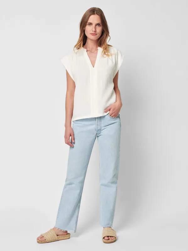 Dream Cotton Gauze Lucia Top - White sold by Faherty