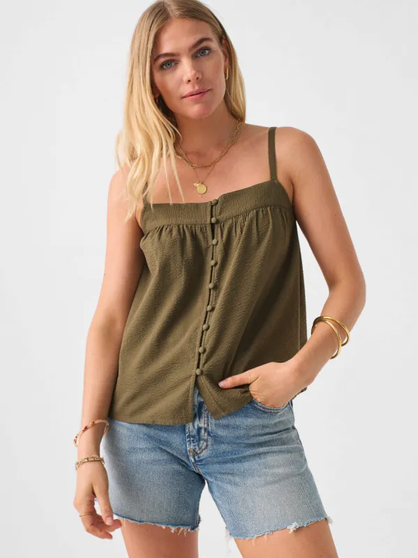 Marina Seersucker Top - Military Olive sold by Faherty
