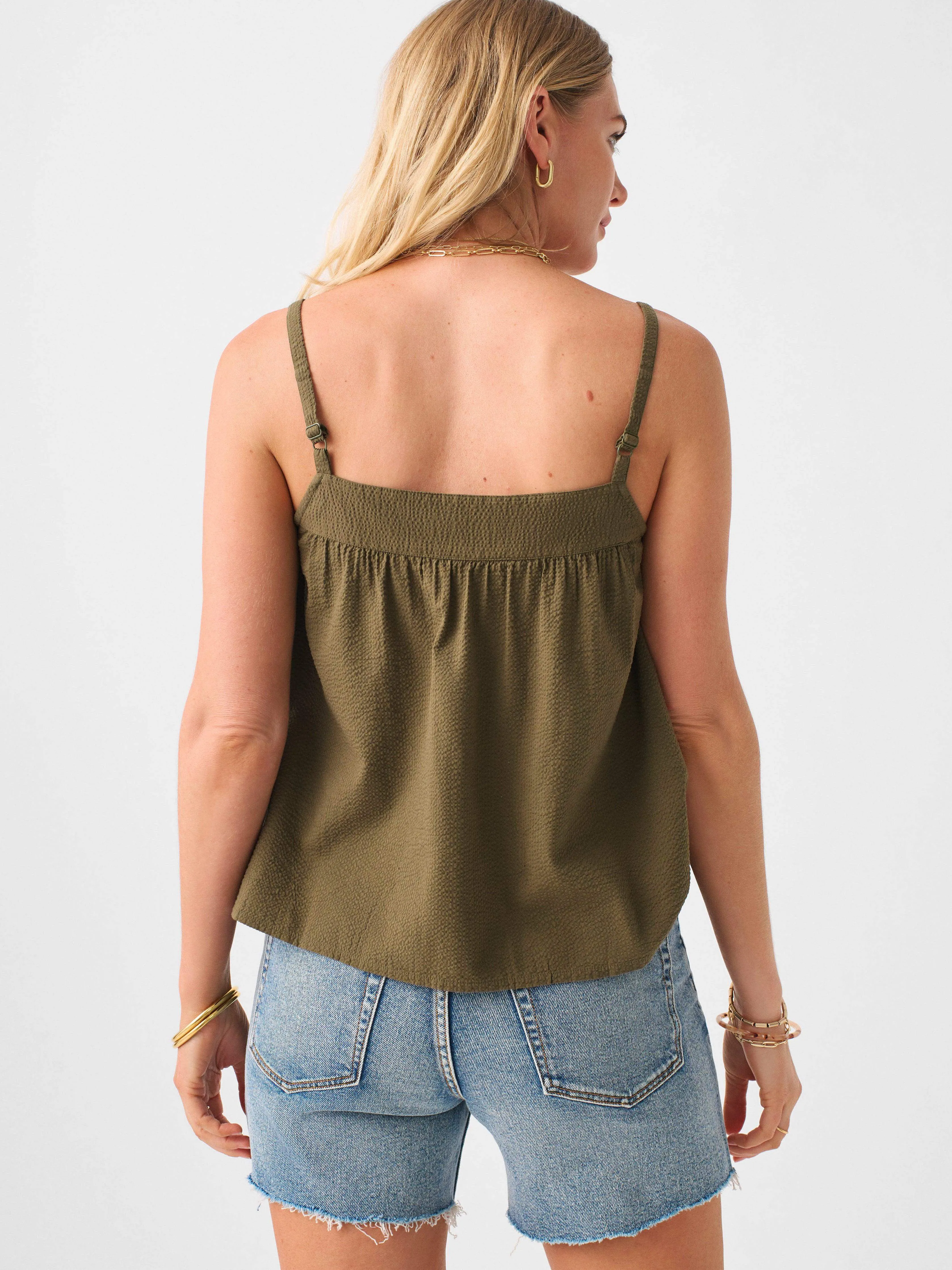 Marina Seersucker Top - Military Olive sold by Faherty product image thumbnail 5