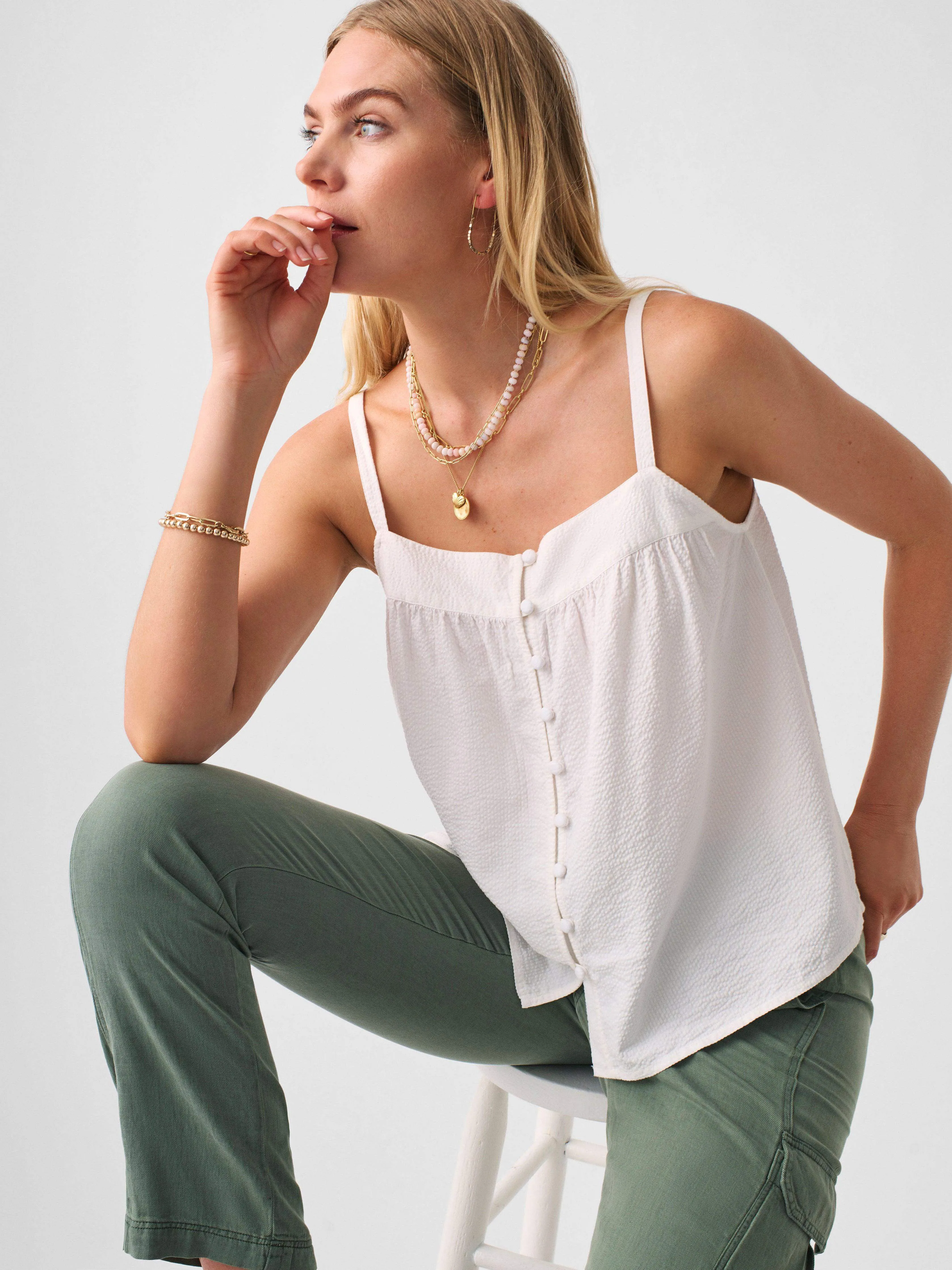 Marina Seersucker Top - White sold by Faherty