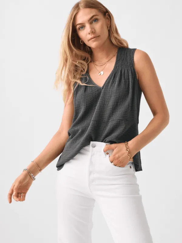 Dream Cotton Gauze Ainsley Top - Washed Black sold by Faherty