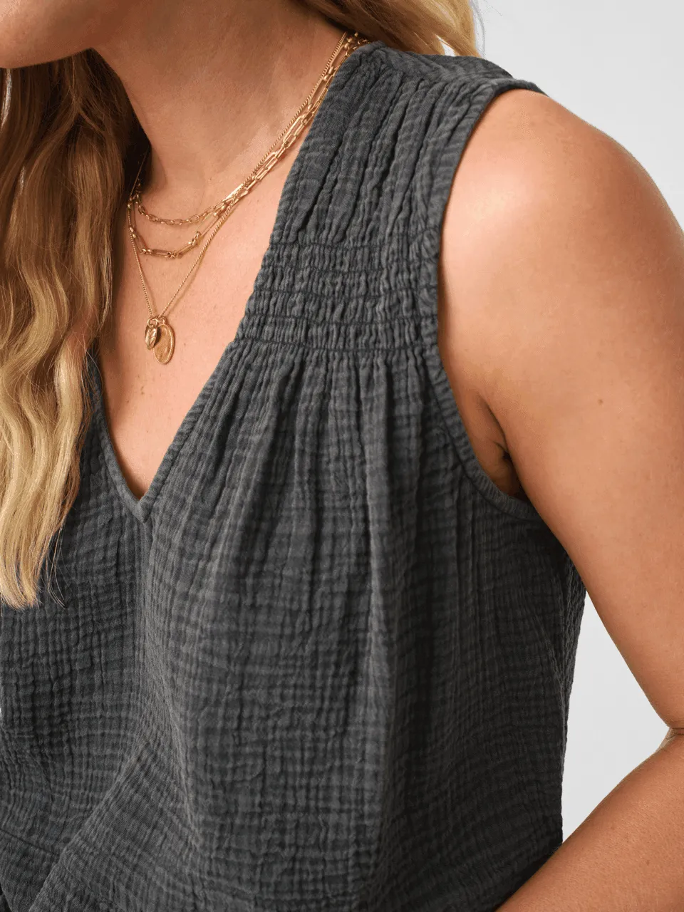Dream Cotton Gauze Ainsley Top - Washed Black sold by Faherty product image thumbnail 2