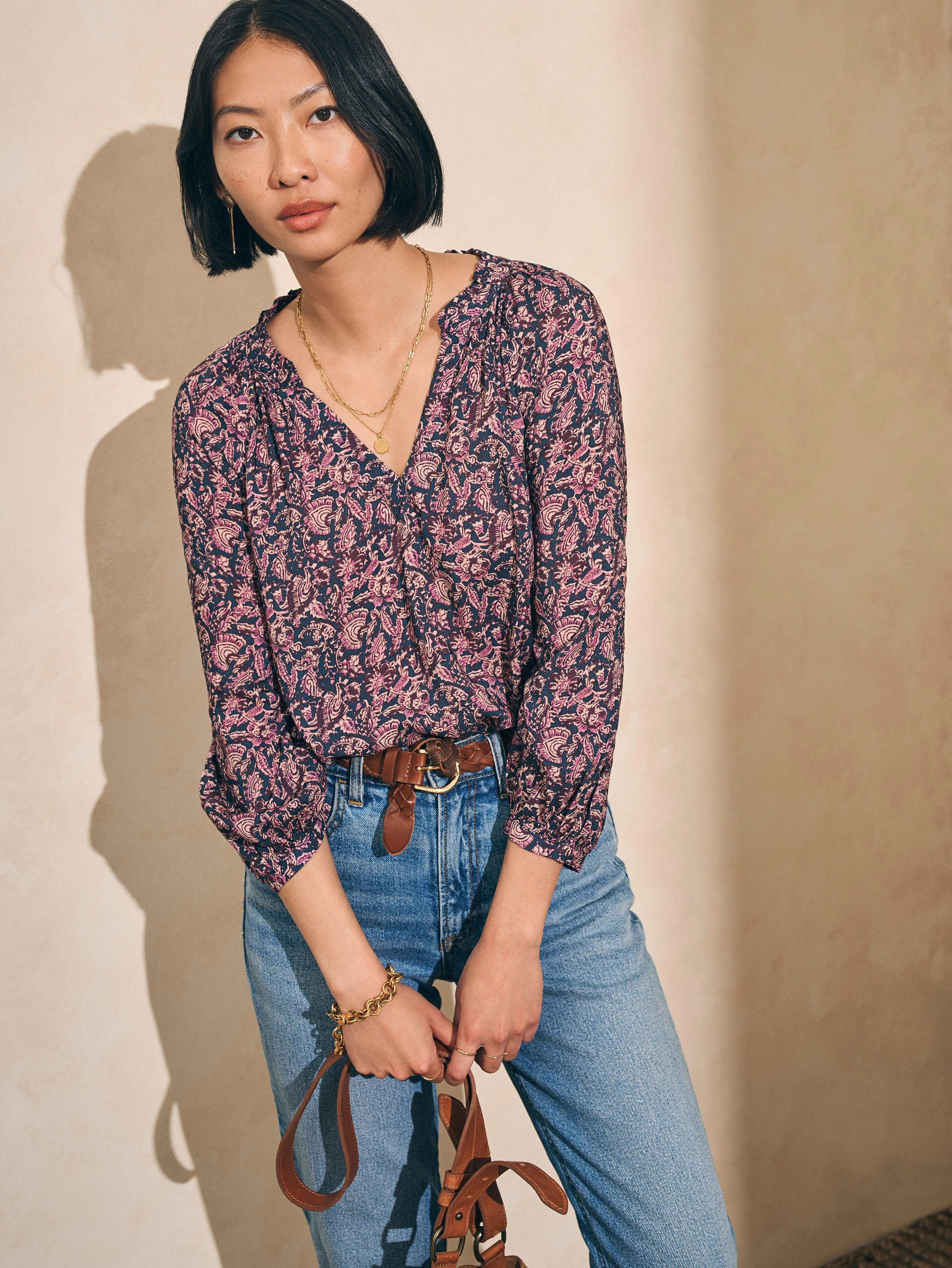 Portia Top - Fiona Block Print sold by Faherty