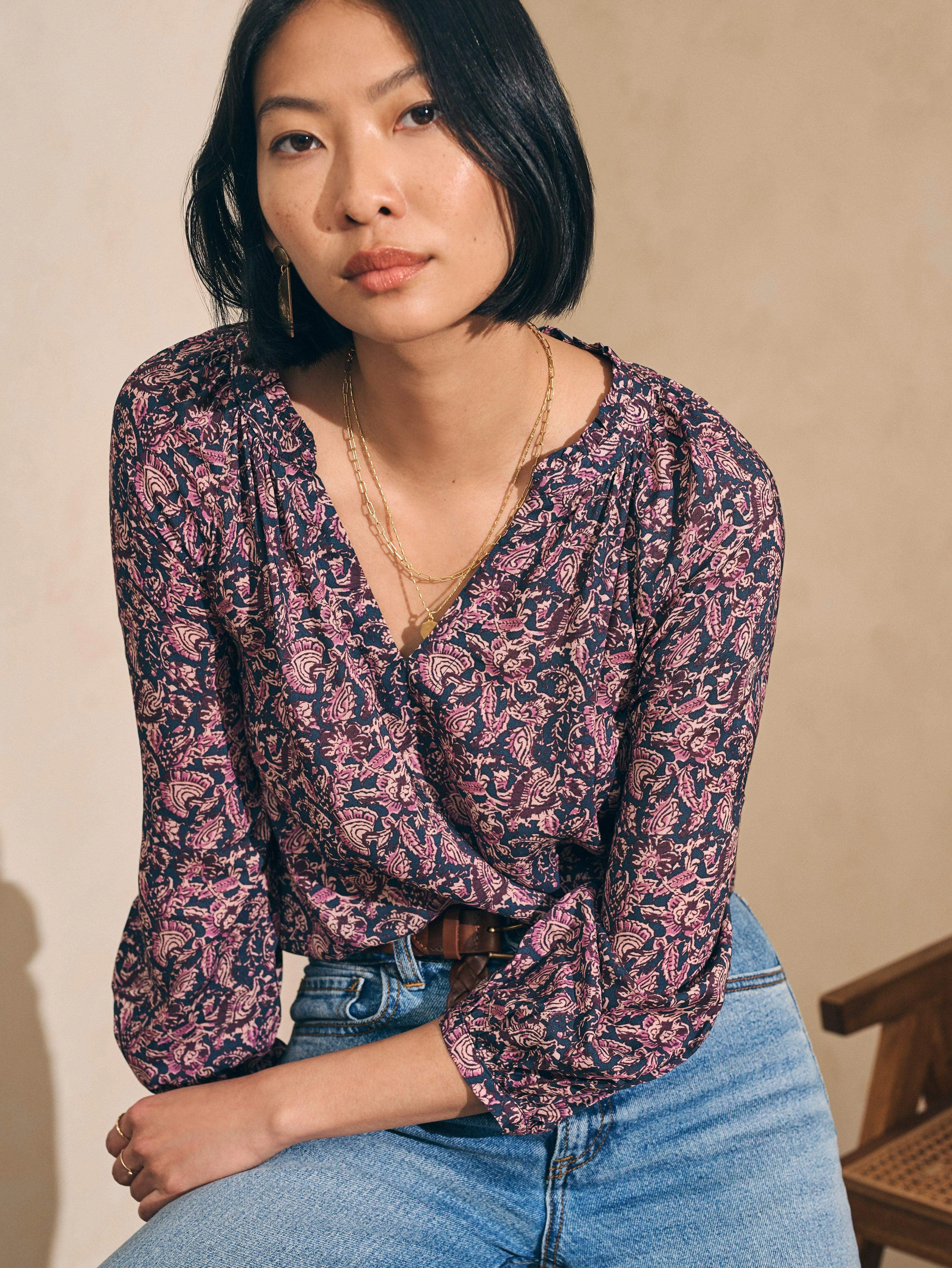 Portia Top - Fiona Block Print sold by Faherty product image thumbnail 3