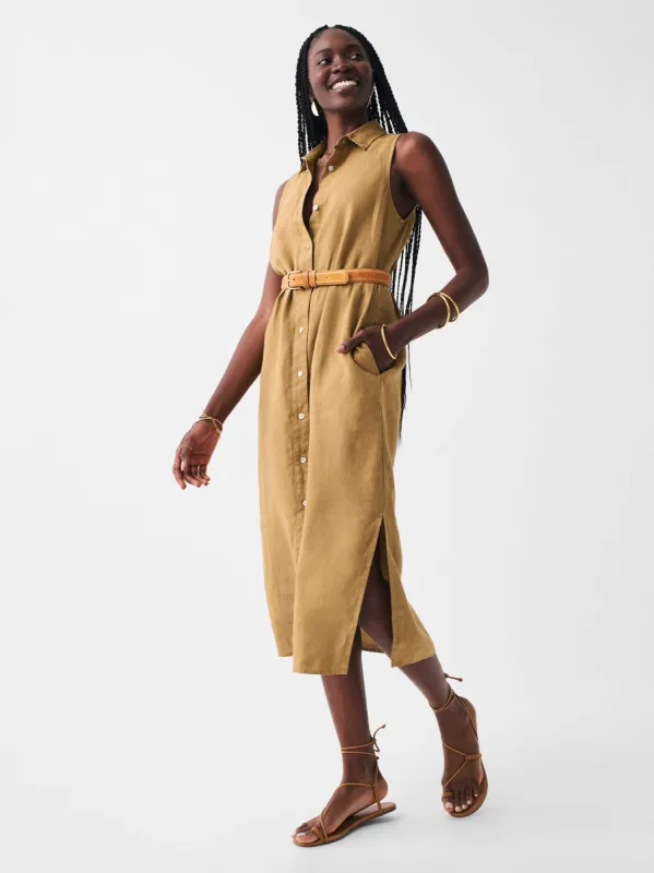 Laguna Linen Sleeveless Shirt Dress - Dull Gold sold by Faherty