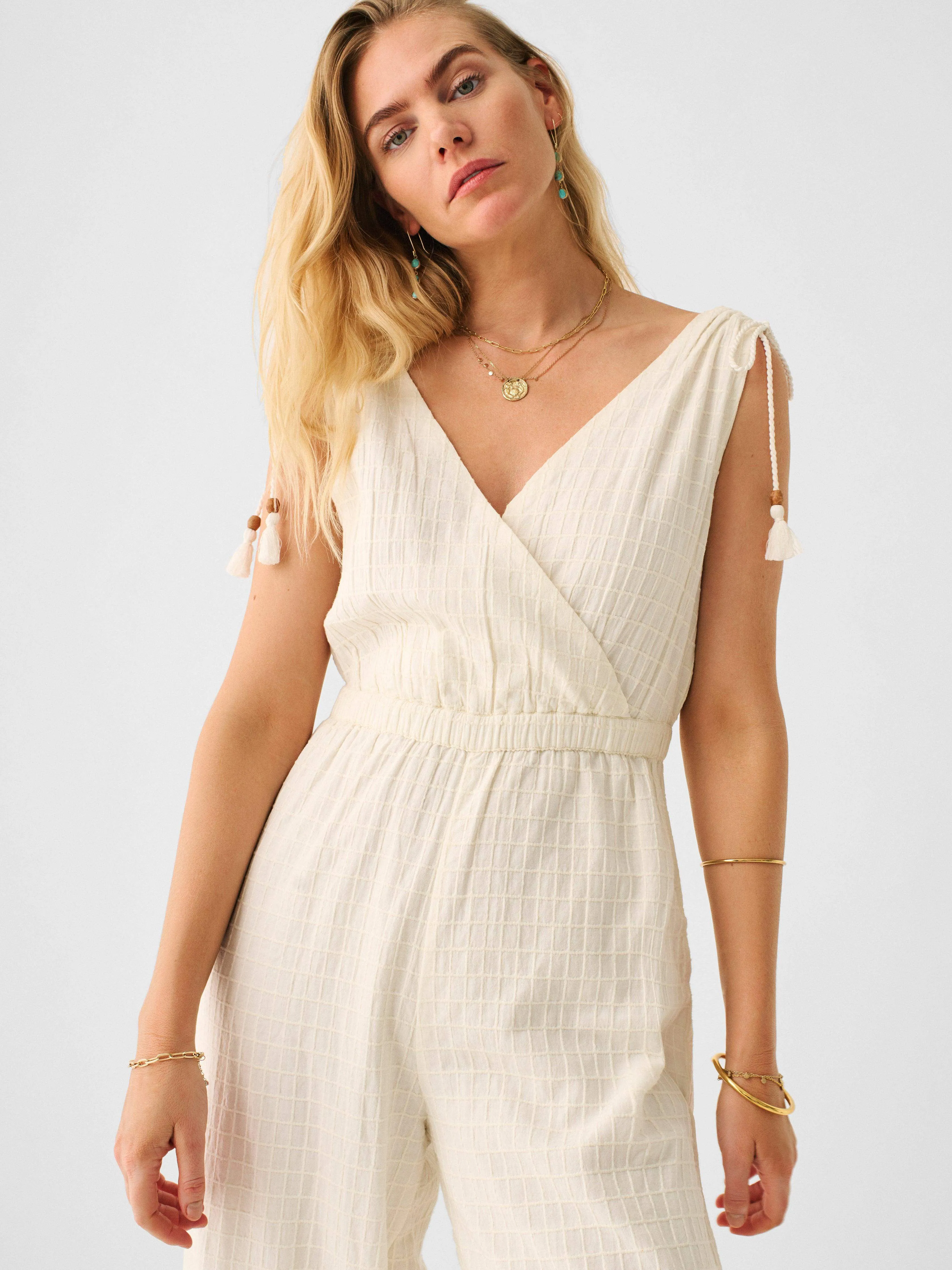 Rowe Windowpane Jumpsuit - Egret sold by Faherty product image thumbnail 4