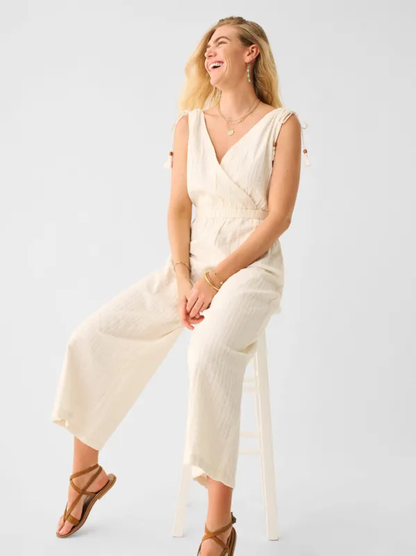 Rowe Windowpane Jumpsuit - Egret sold by Faherty