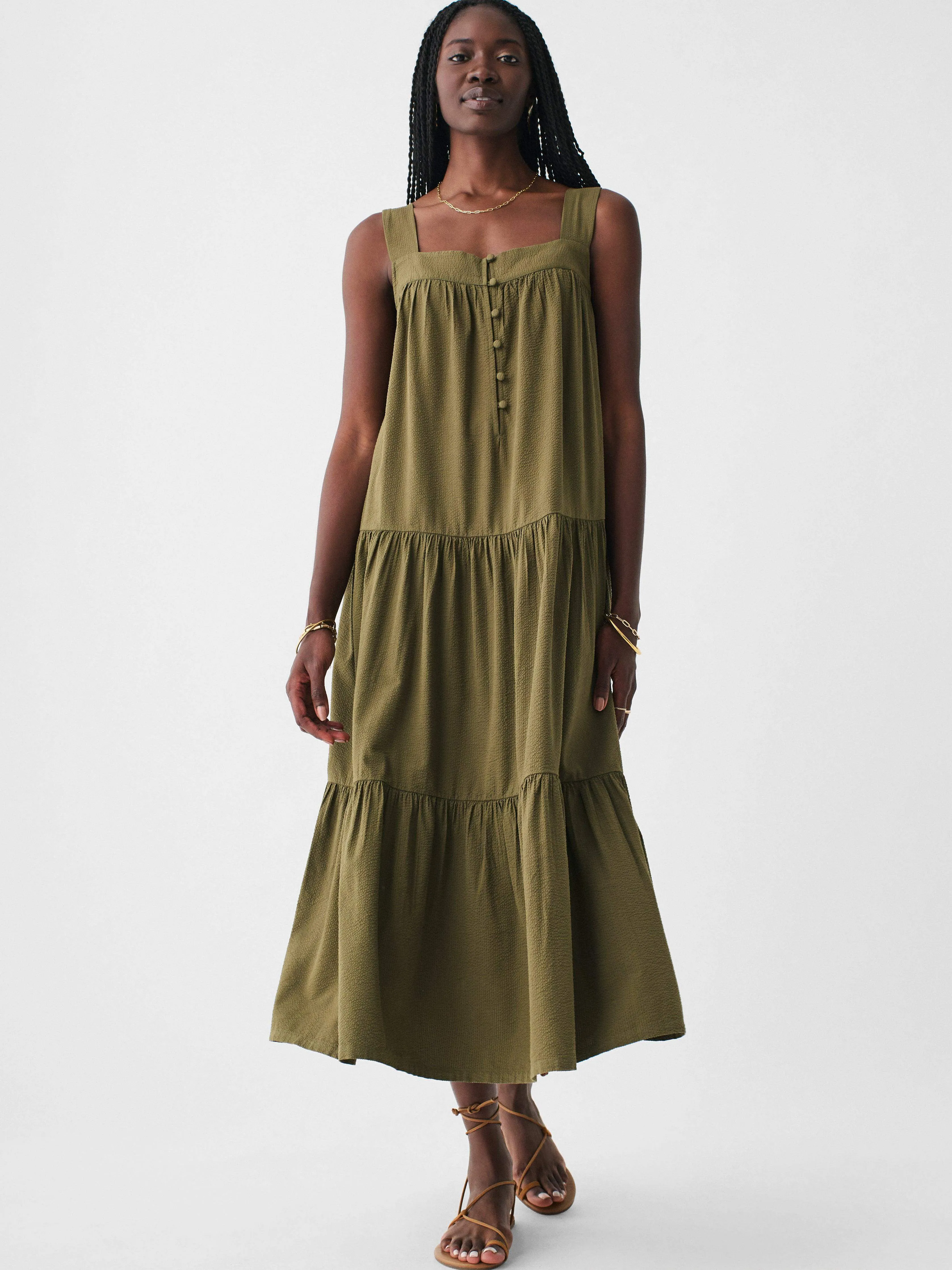 Marina Seersucker Dress - Military Olive sold by Faherty product image thumbnail 3