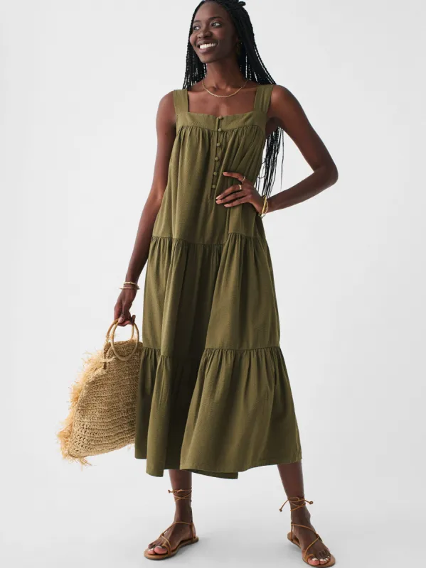 Marina Seersucker Dress - Military Olive sold by Faherty