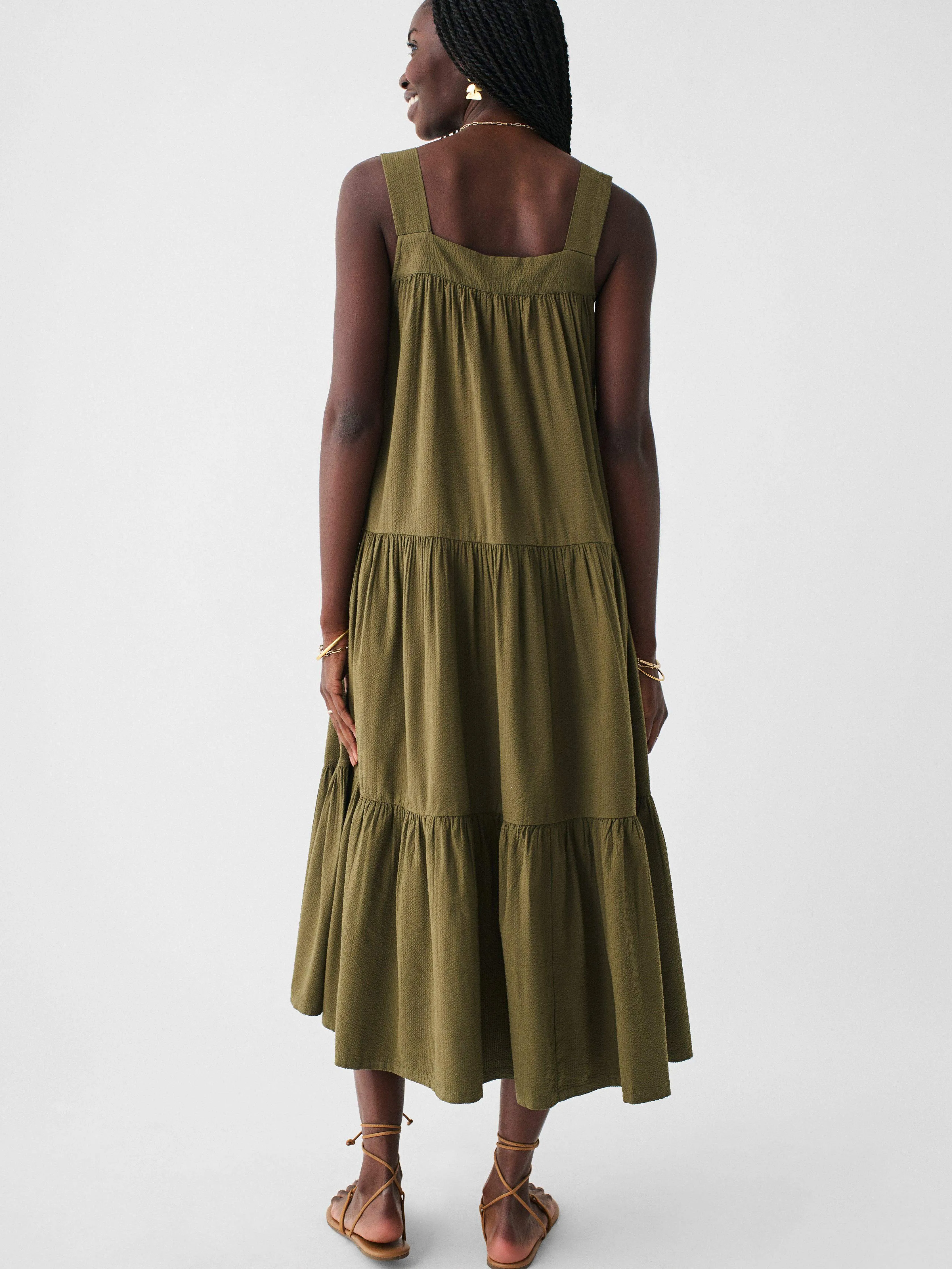 Marina Seersucker Dress - Military Olive sold by Faherty product image thumbnail 4