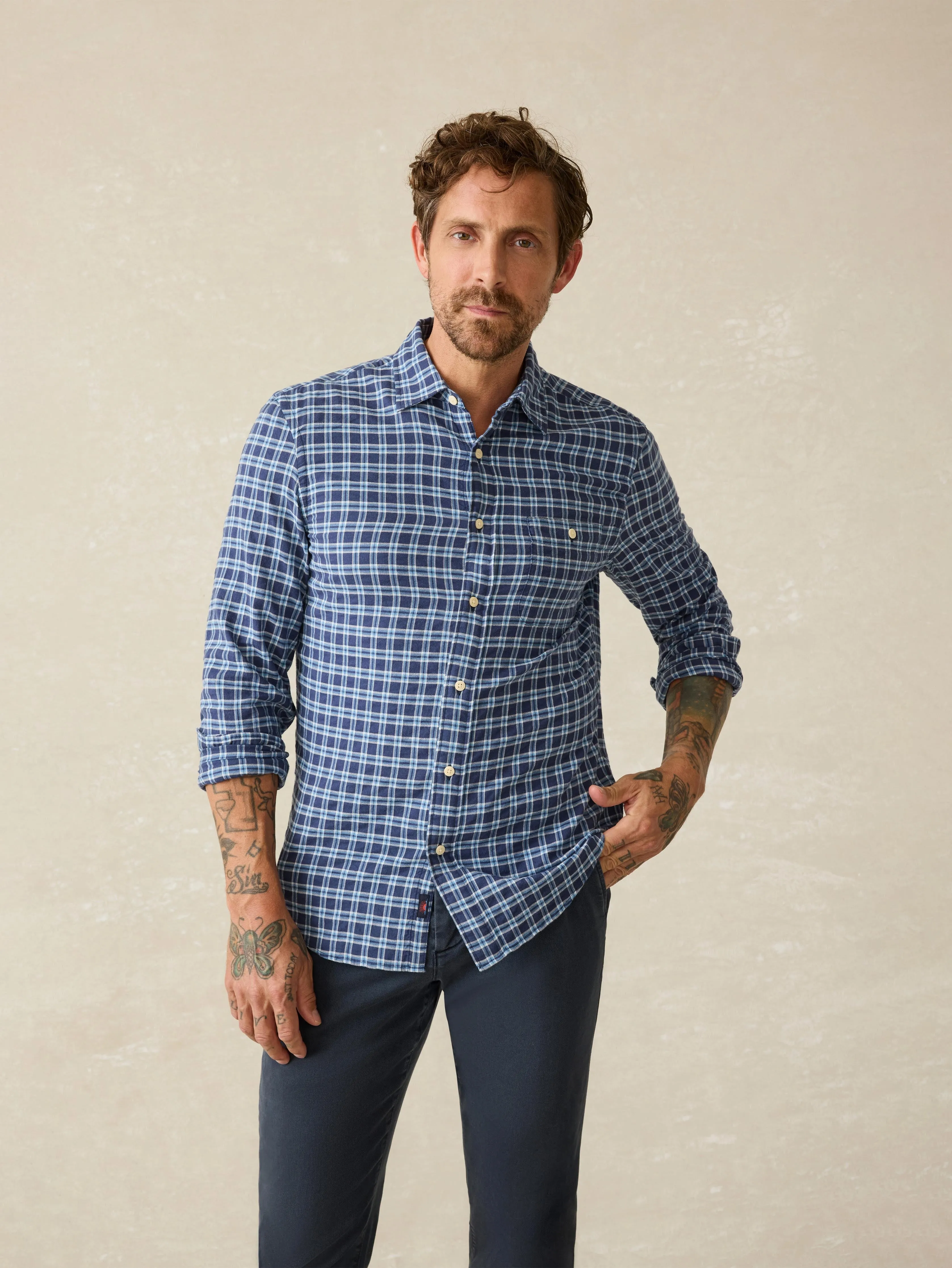 Delray Shirt - Navy Vista Plaid sold by Faherty product image thumbnail 3
