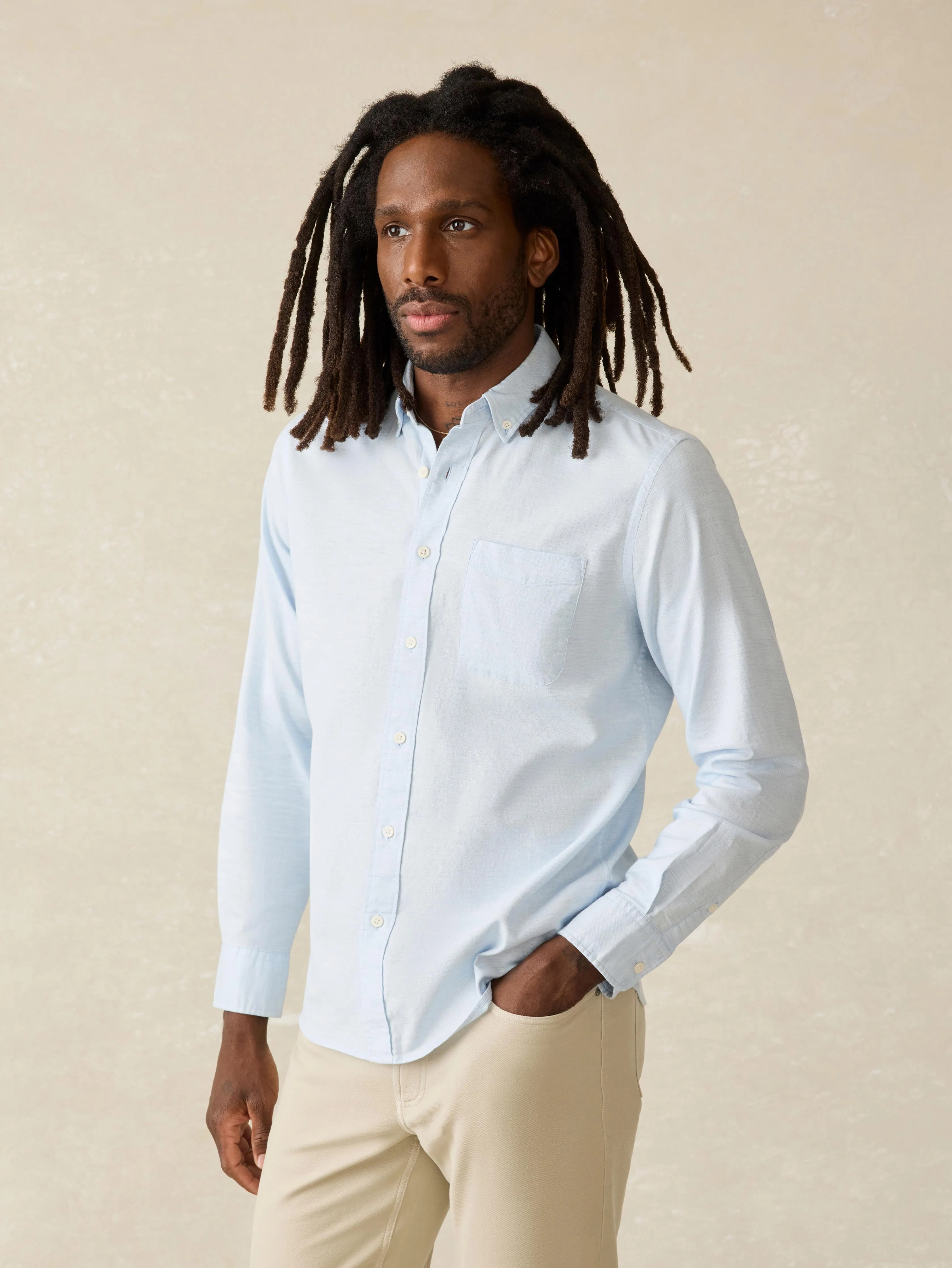 Supima Oxford Shirt - Blue Heather sold by Faherty