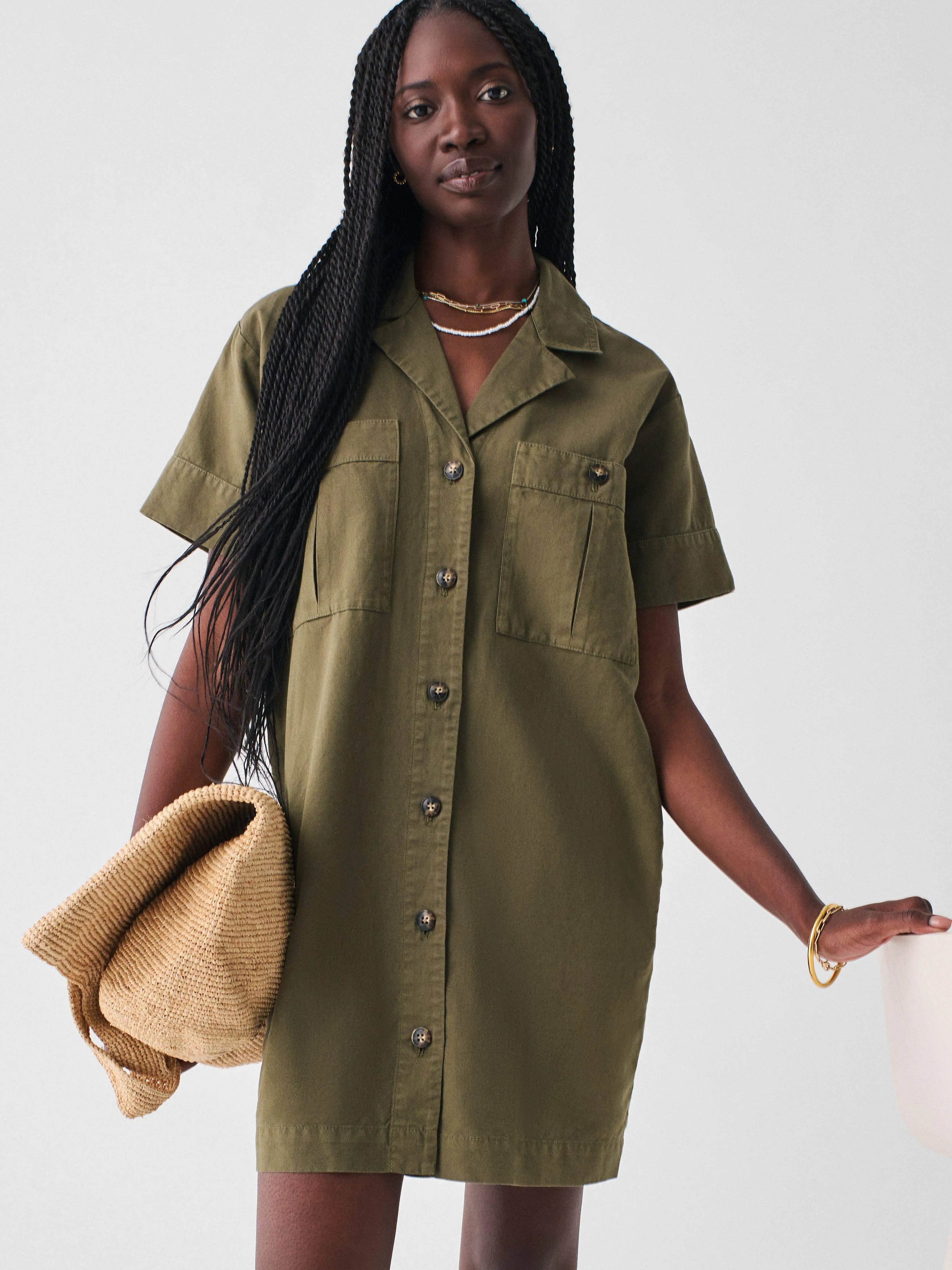 Palos Verdes Dress - Military Olive sold by Faherty