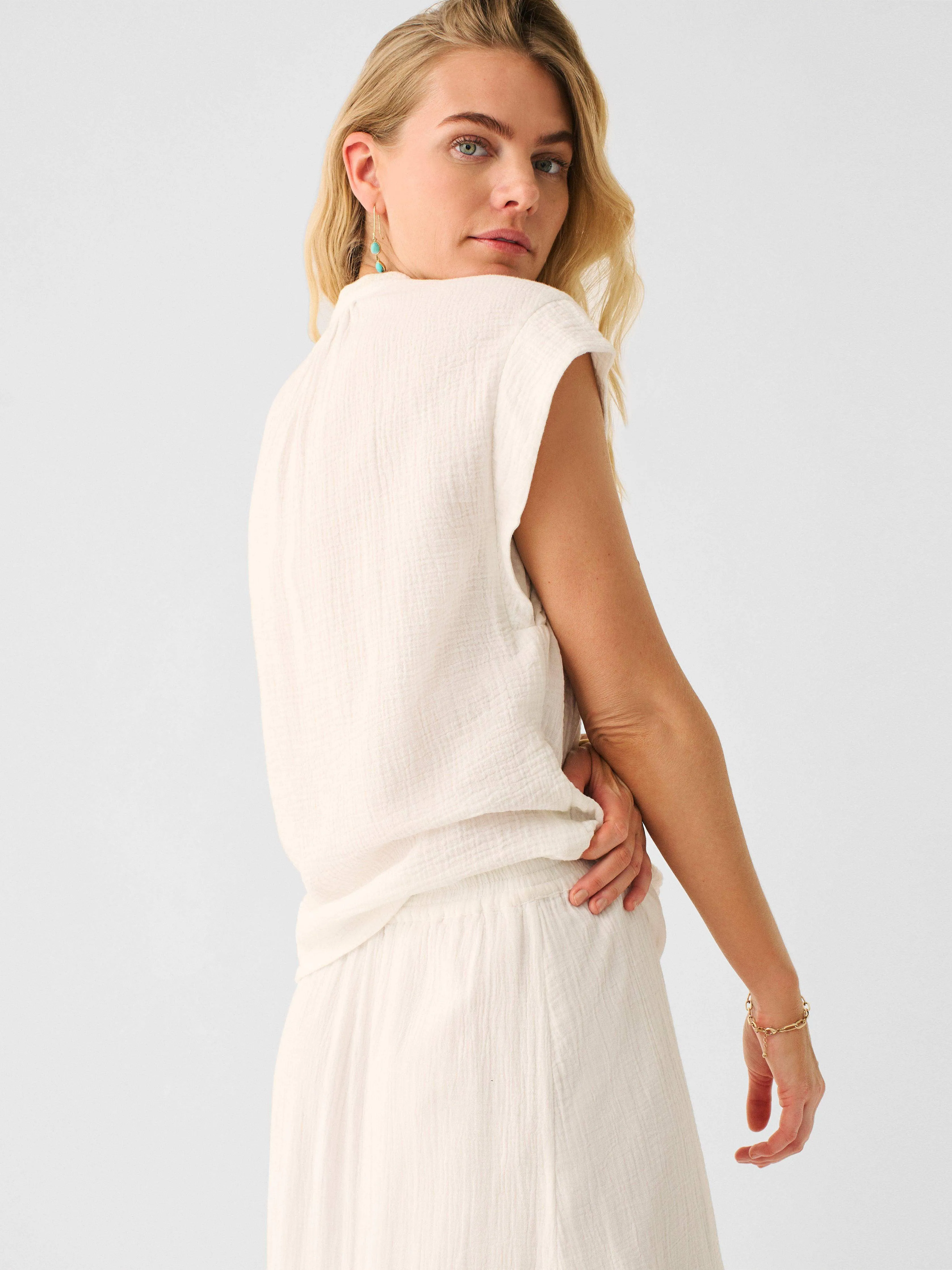 Dream Cotton Gauze Lucia Top - White sold by Faherty product image thumbnail 4