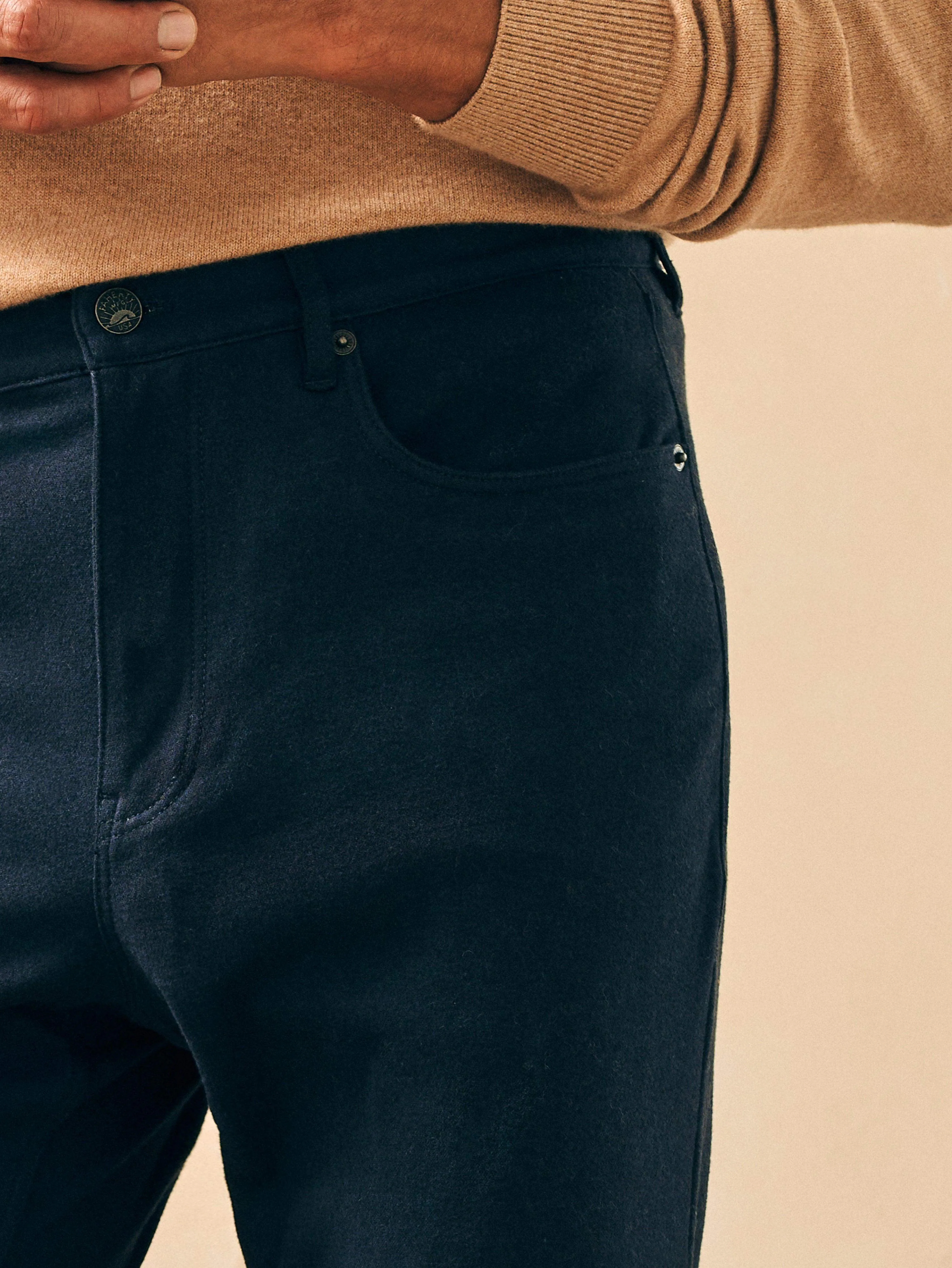 Knit Flannel 5-Pocket Pant - Navy Ink Sky sold by Faherty product image thumbnail 3