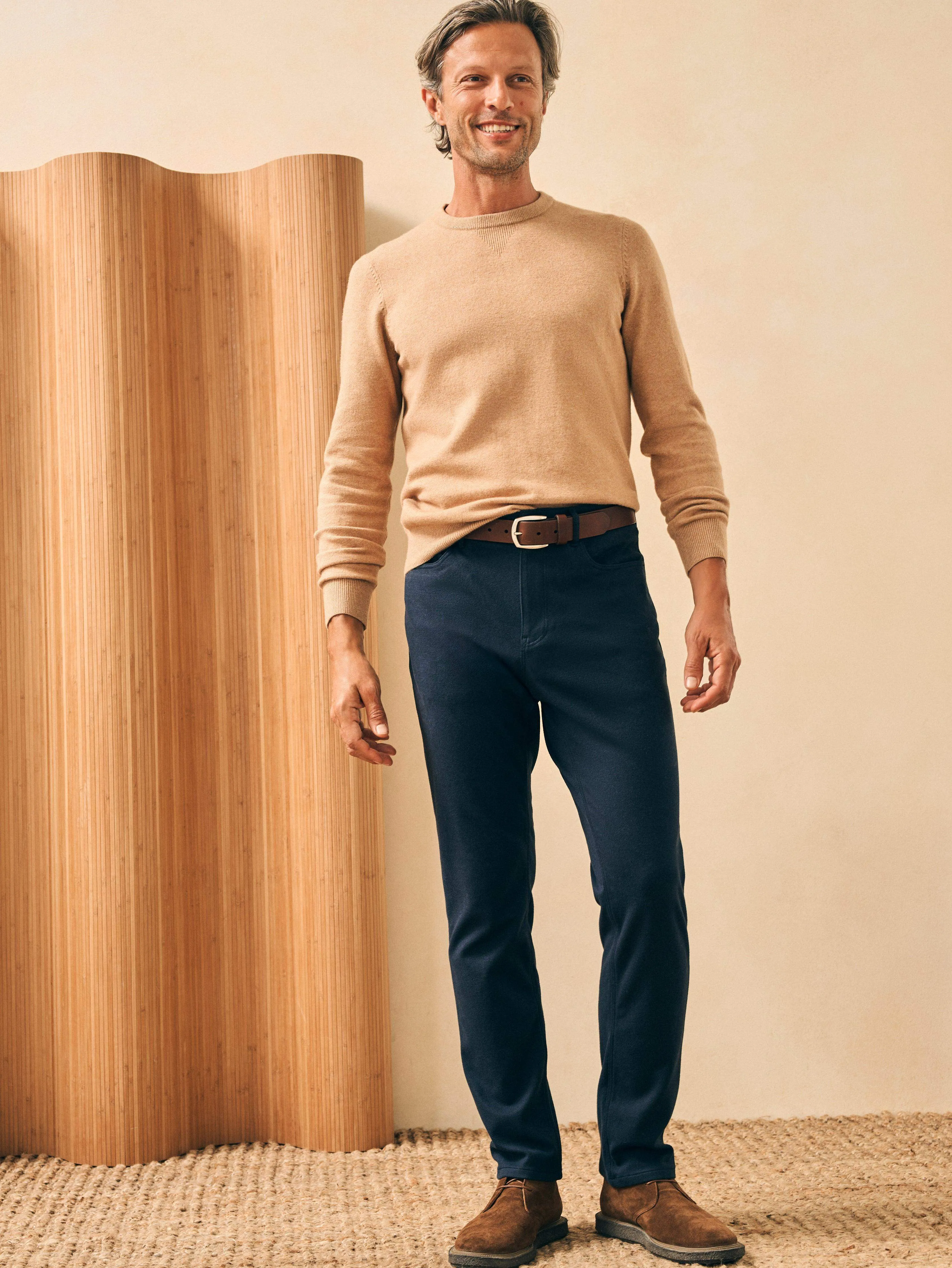 Knit Flannel 5-Pocket Pant - Navy Ink Sky sold by Faherty product image thumbnail 4