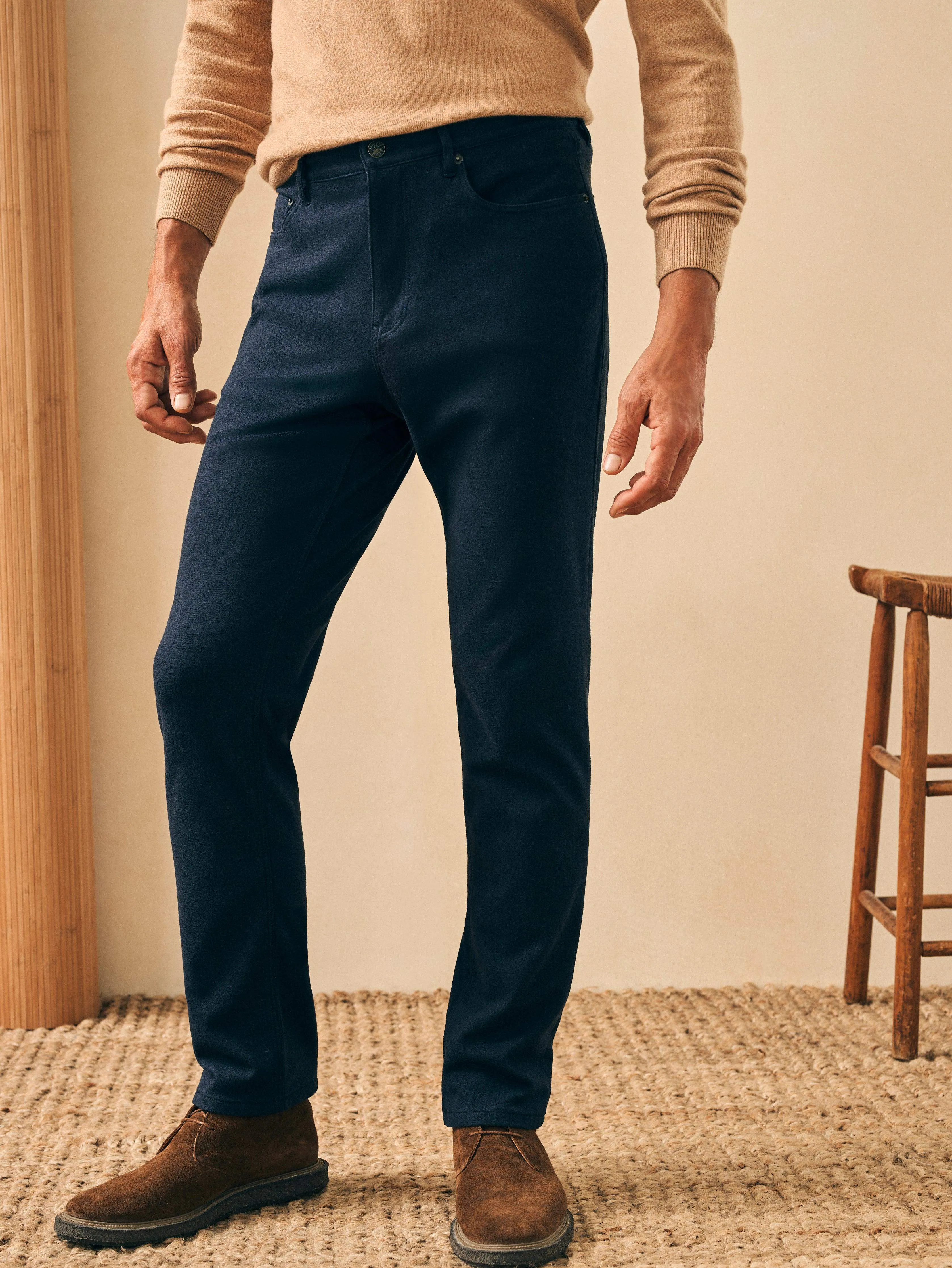 Knit Flannel 5-Pocket Pant - Navy Ink Sky sold by Faherty