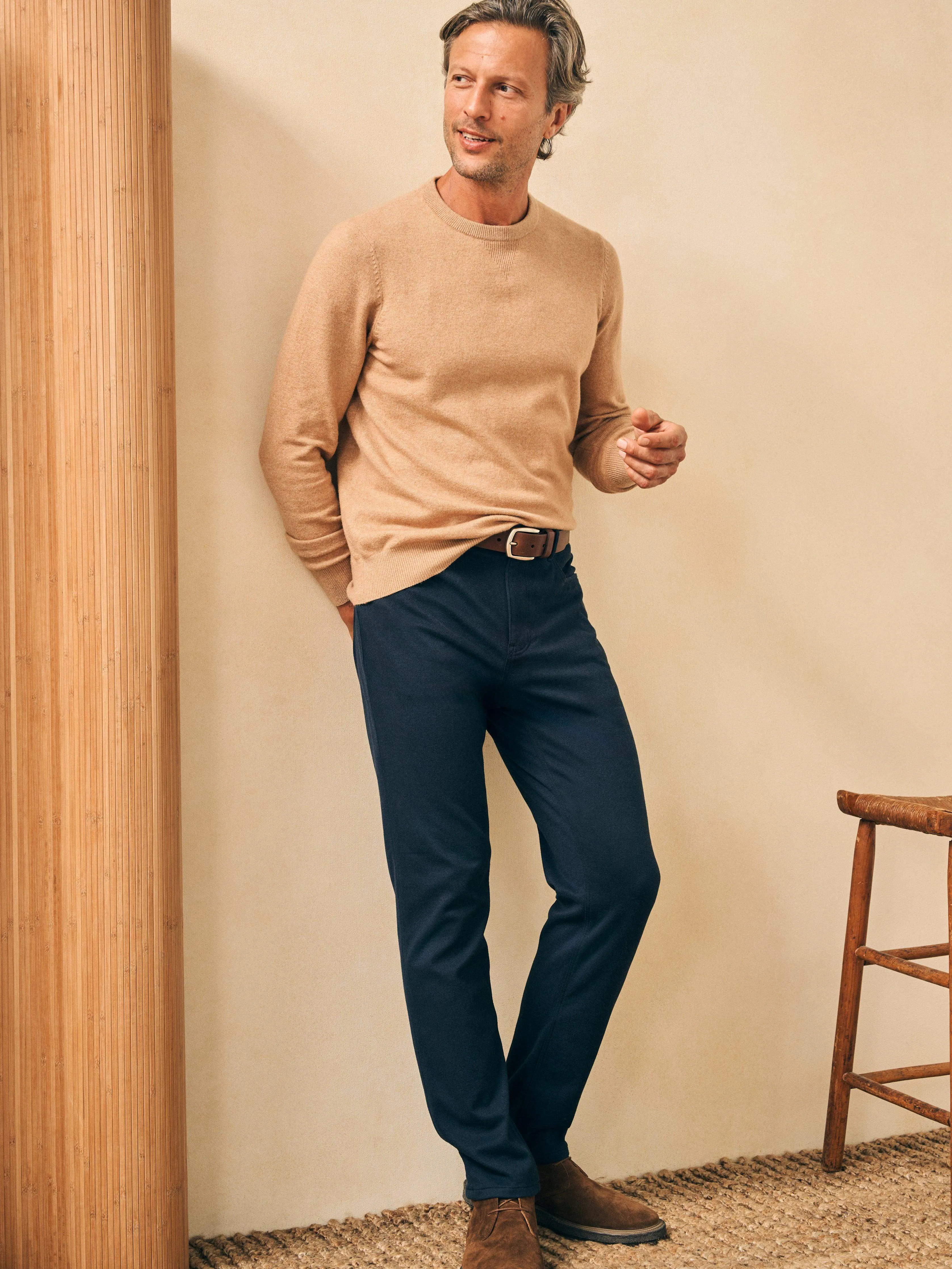 Knit Flannel 5-Pocket Pant - Navy Ink Sky sold by Faherty product image thumbnail 2