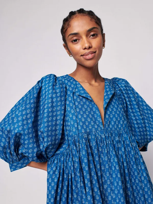 Lyla Dress - Indigo Gobi Floral sold by Faherty