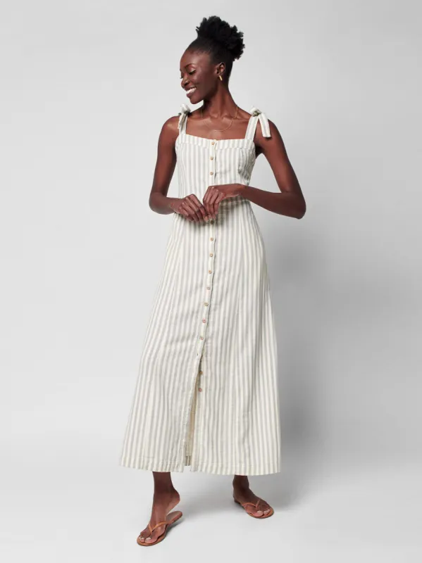 Dream Cotton Gauze Tie Dress - Grey Cinque Terre Stripe sold by Faherty