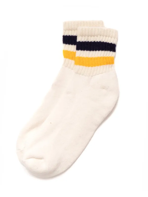 American Trench Retro Quarter Crew Sock - Navy Gold sold by Faherty
