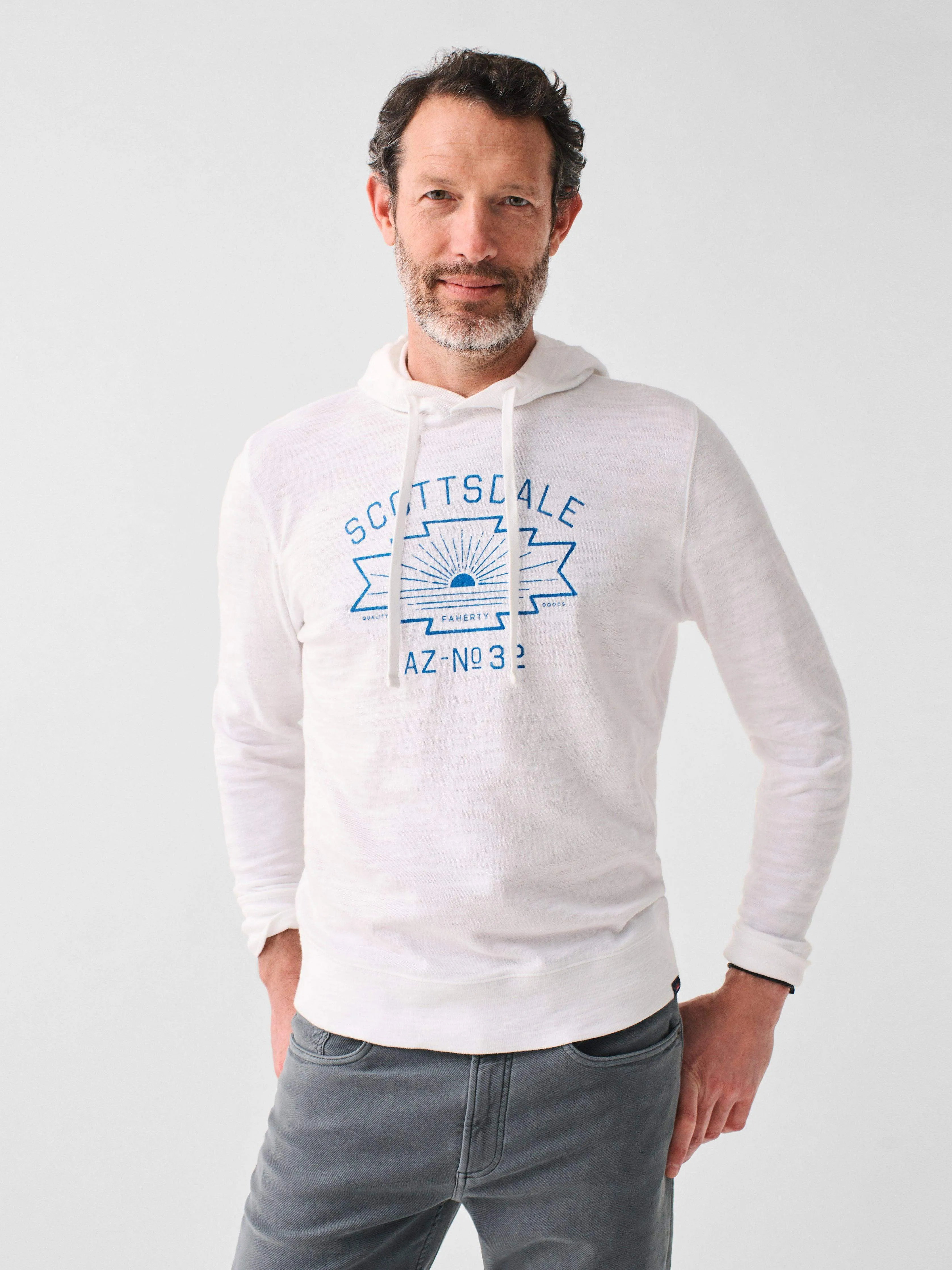 Scottsdale Heritage Slub Cotton Hoodie - White sold by Faherty