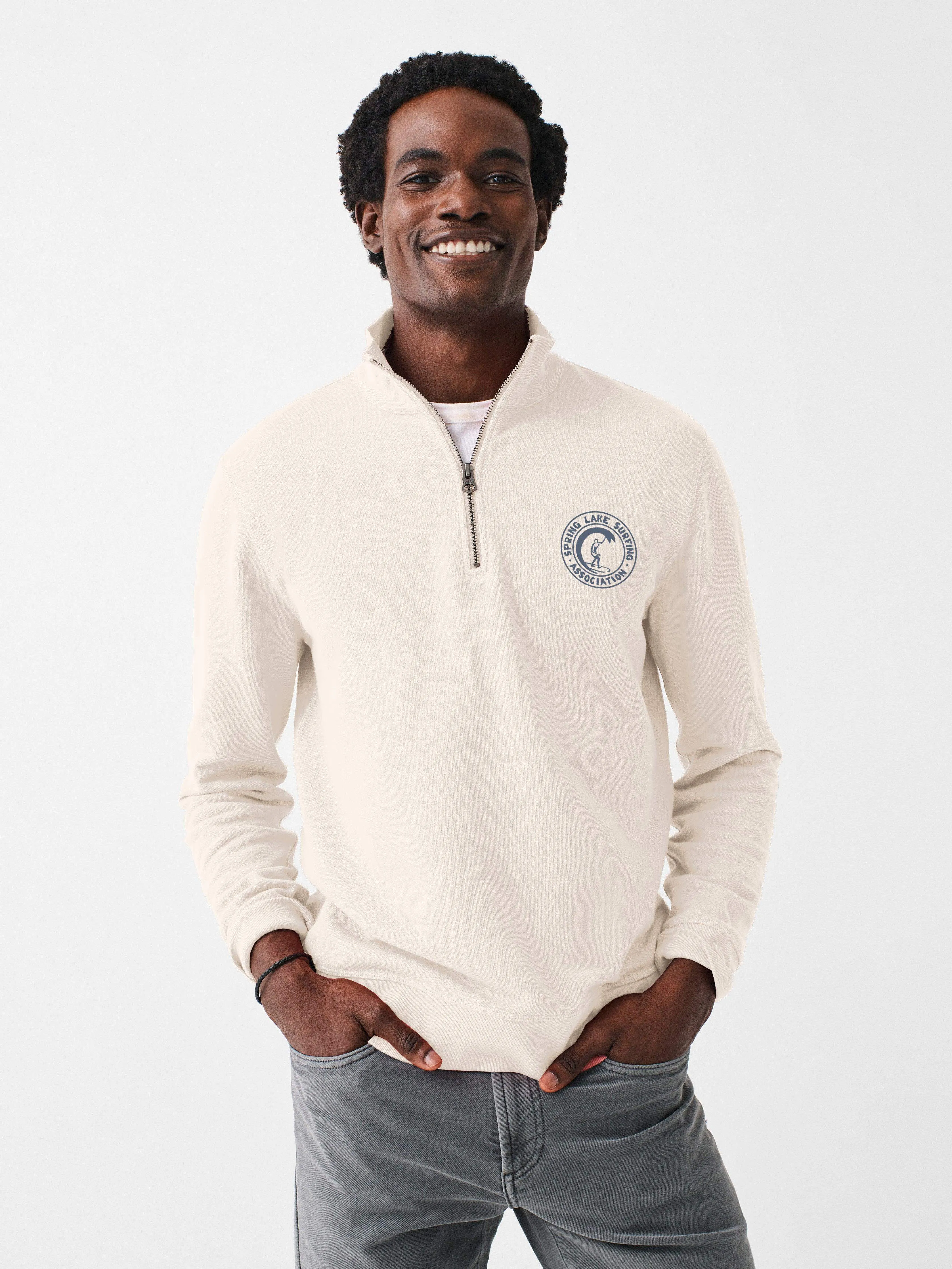 Spring Lake Long-Sleeve Terry Quarter Zip - Solar White sold by Faherty