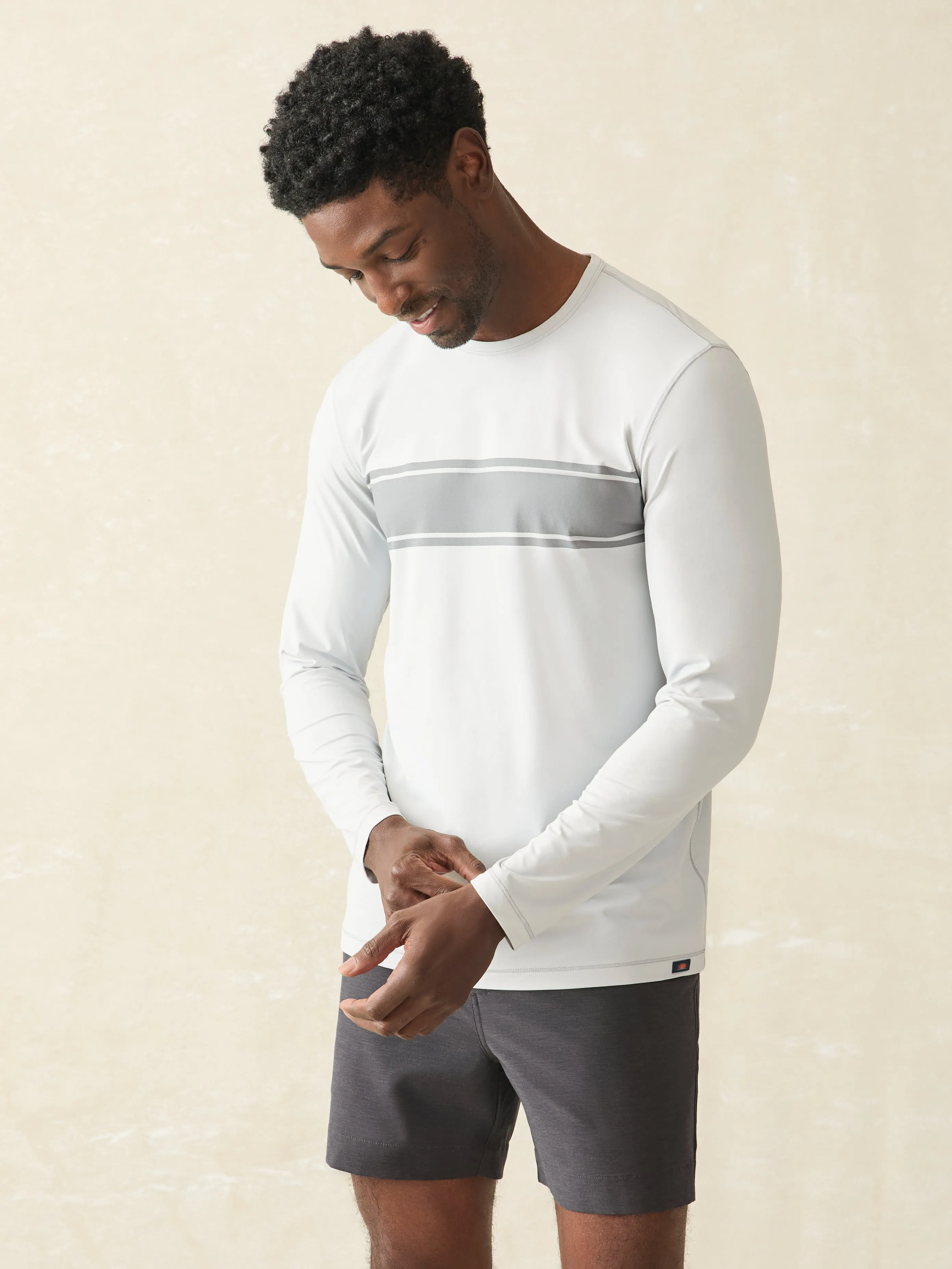 Shorelite Long-Sleeve Tech Tee - Grey Steel Surf Stripe sold by Faherty product image thumbnail 3