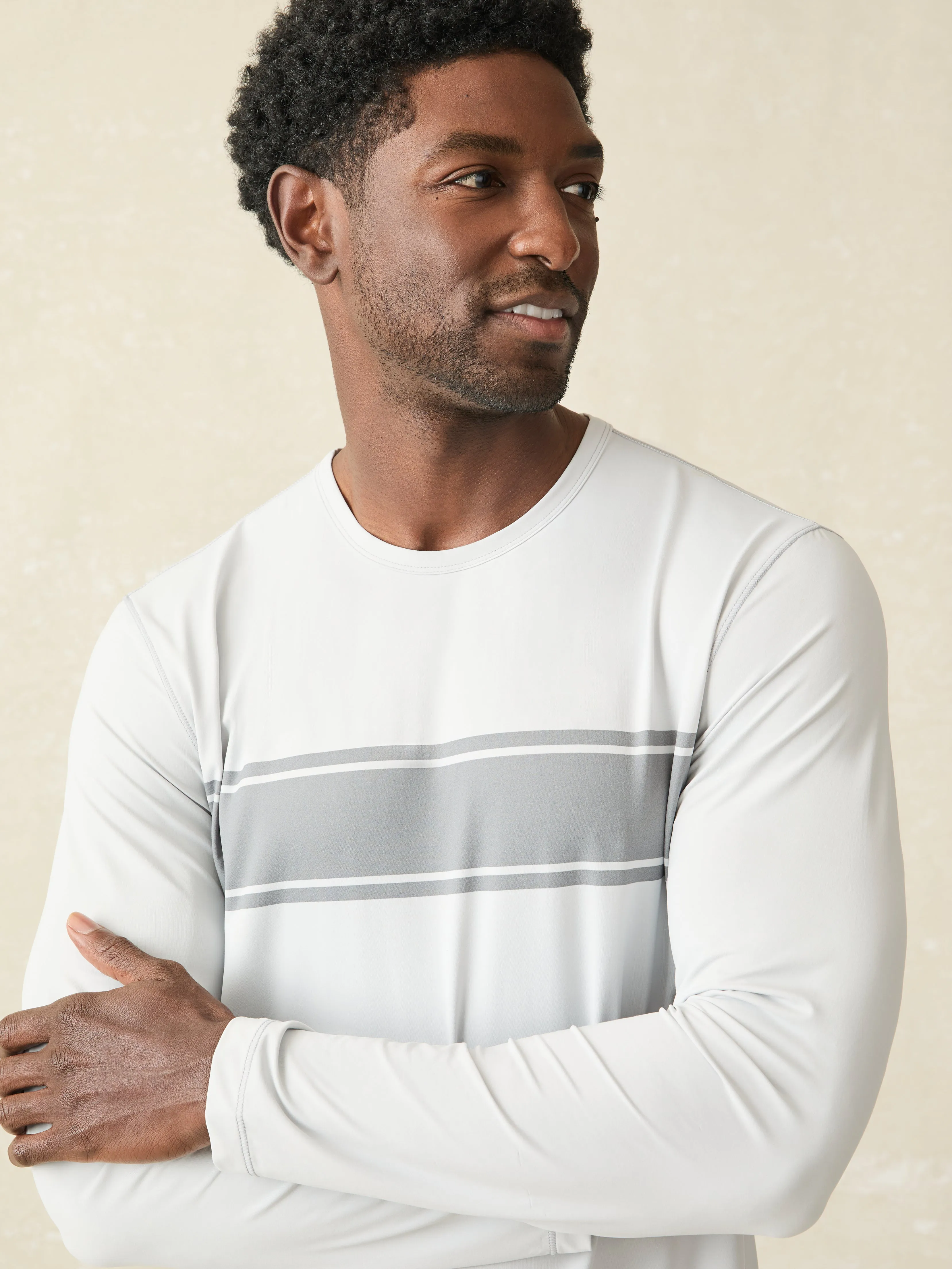 Shorelite Long-Sleeve Tech Tee - Grey Steel Surf Stripe sold by Faherty product image thumbnail 2
