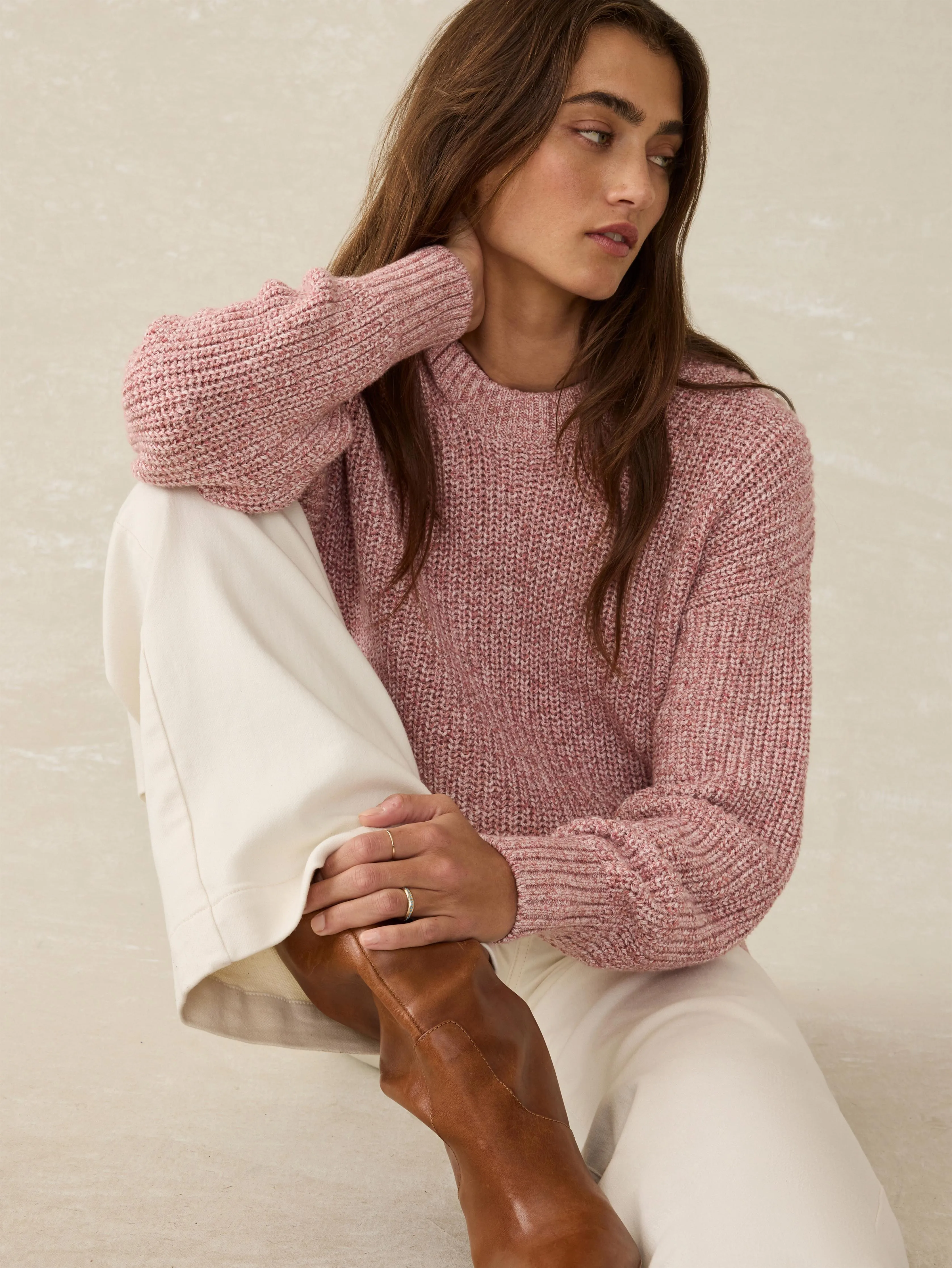 Sunwashed Cotton Fisherman Sweater - Seashell Blush sold by Faherty product image thumbnail 3
