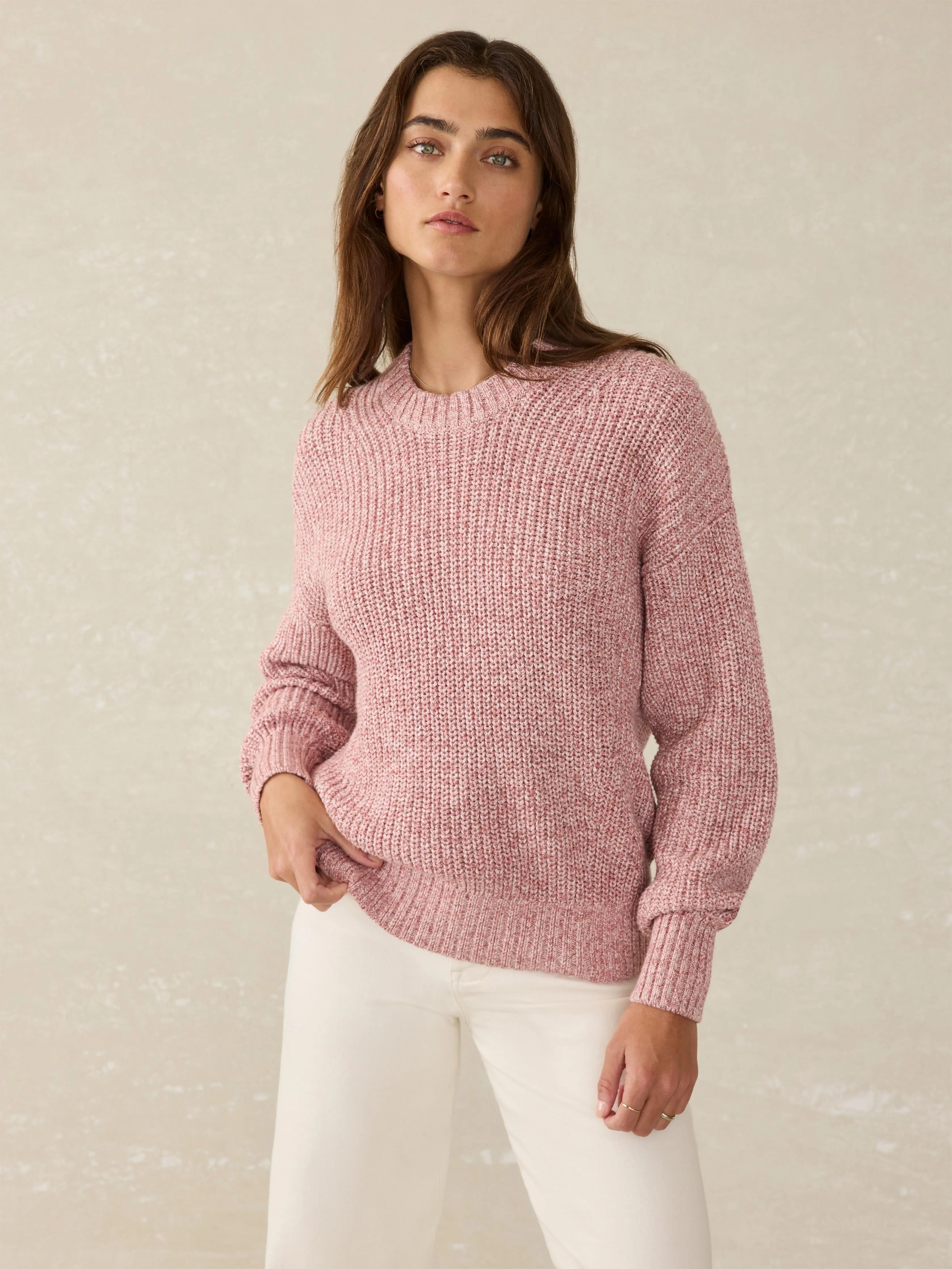 Sunwashed Cotton Fisherman Sweater - Seashell Blush sold by Faherty