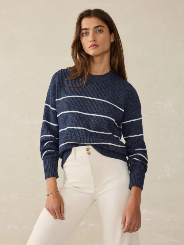 Sunwashed Cotton Fisherman Sweater - Water Mill Stripe sold by Faherty