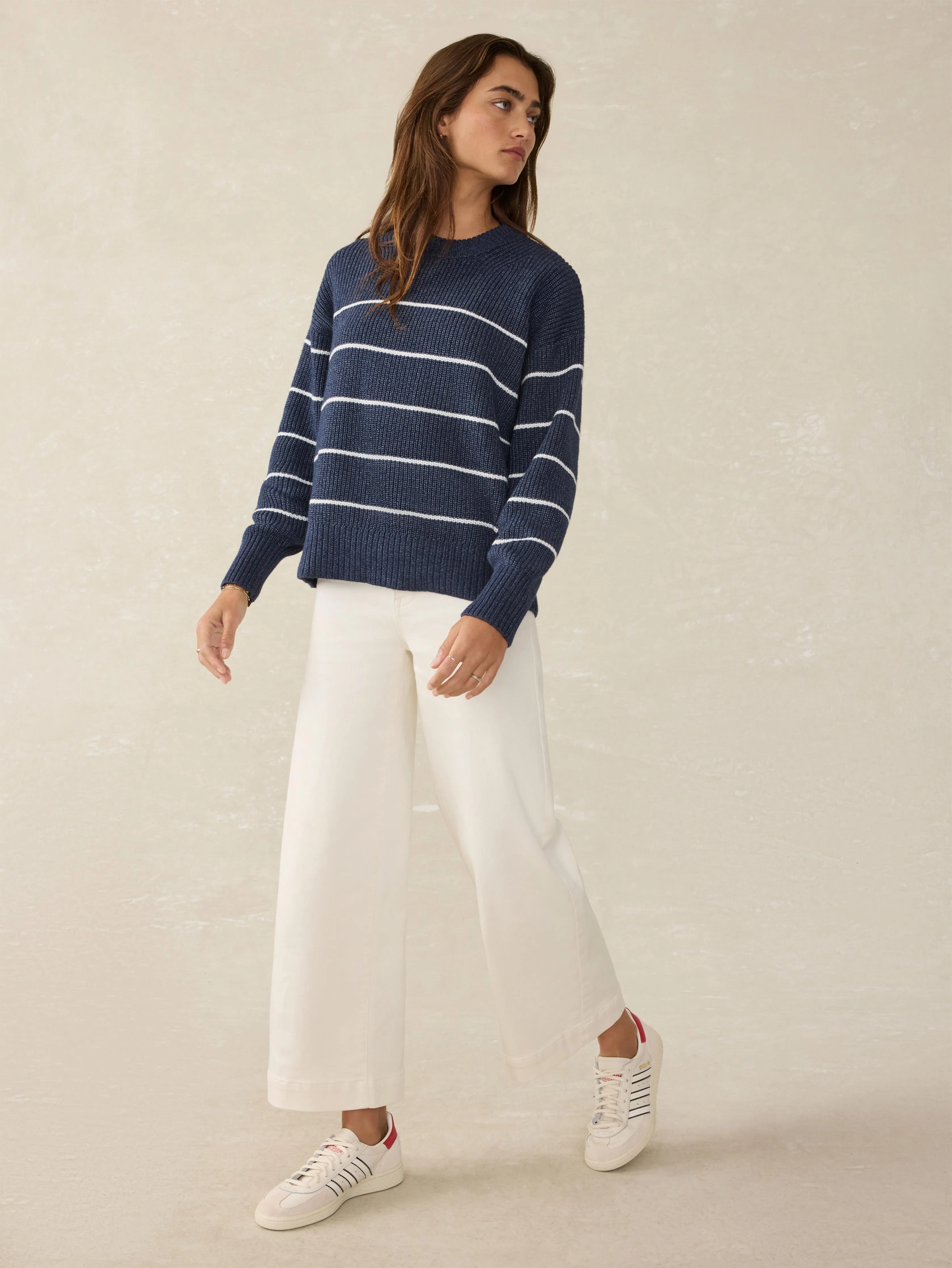 Sunwashed Cotton Fisherman Sweater - Water Mill Stripe sold by Faherty product image thumbnail 3
