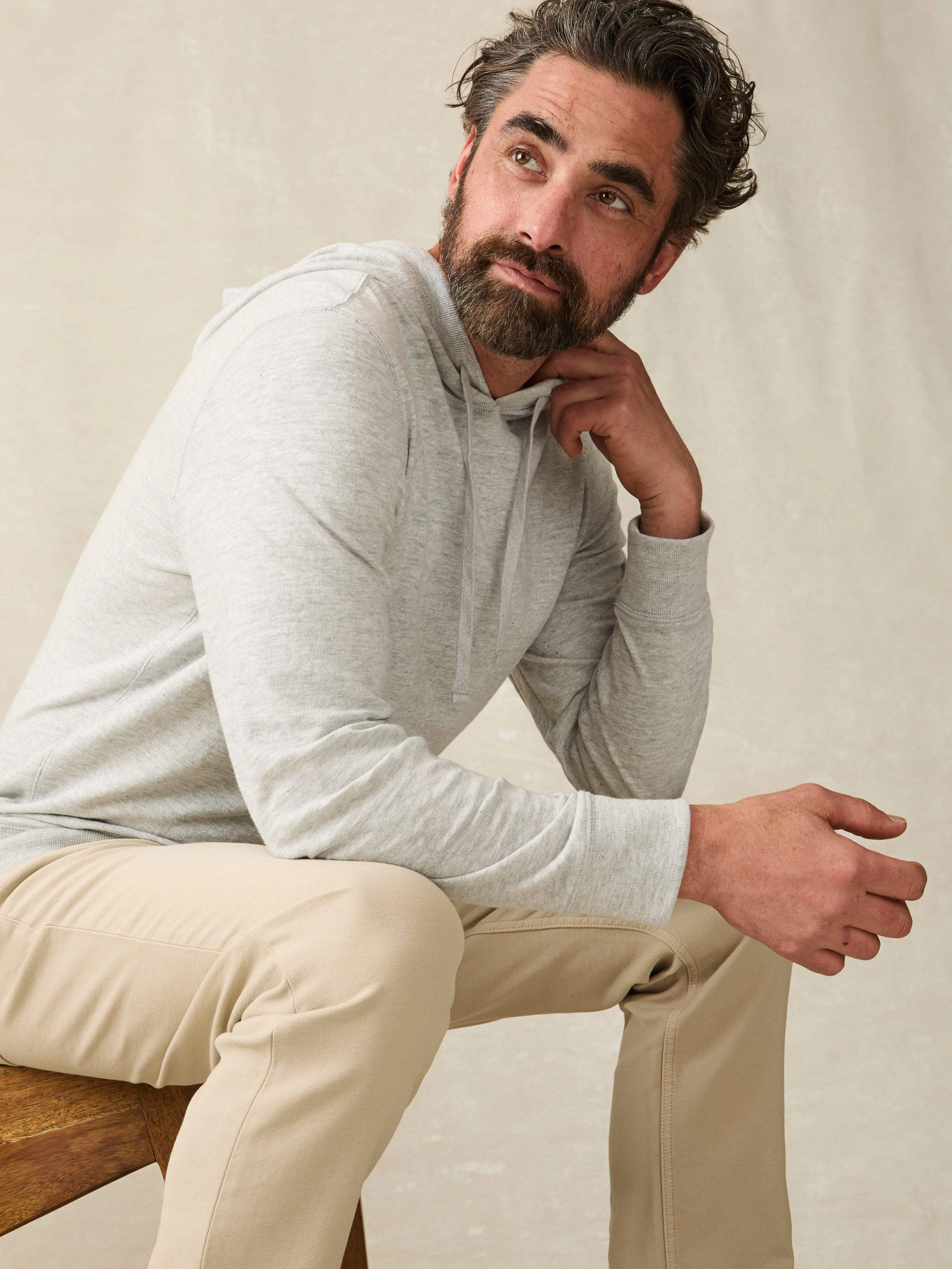 Sunwashed Slub Hoodie - Light Grey Heather sold by Faherty