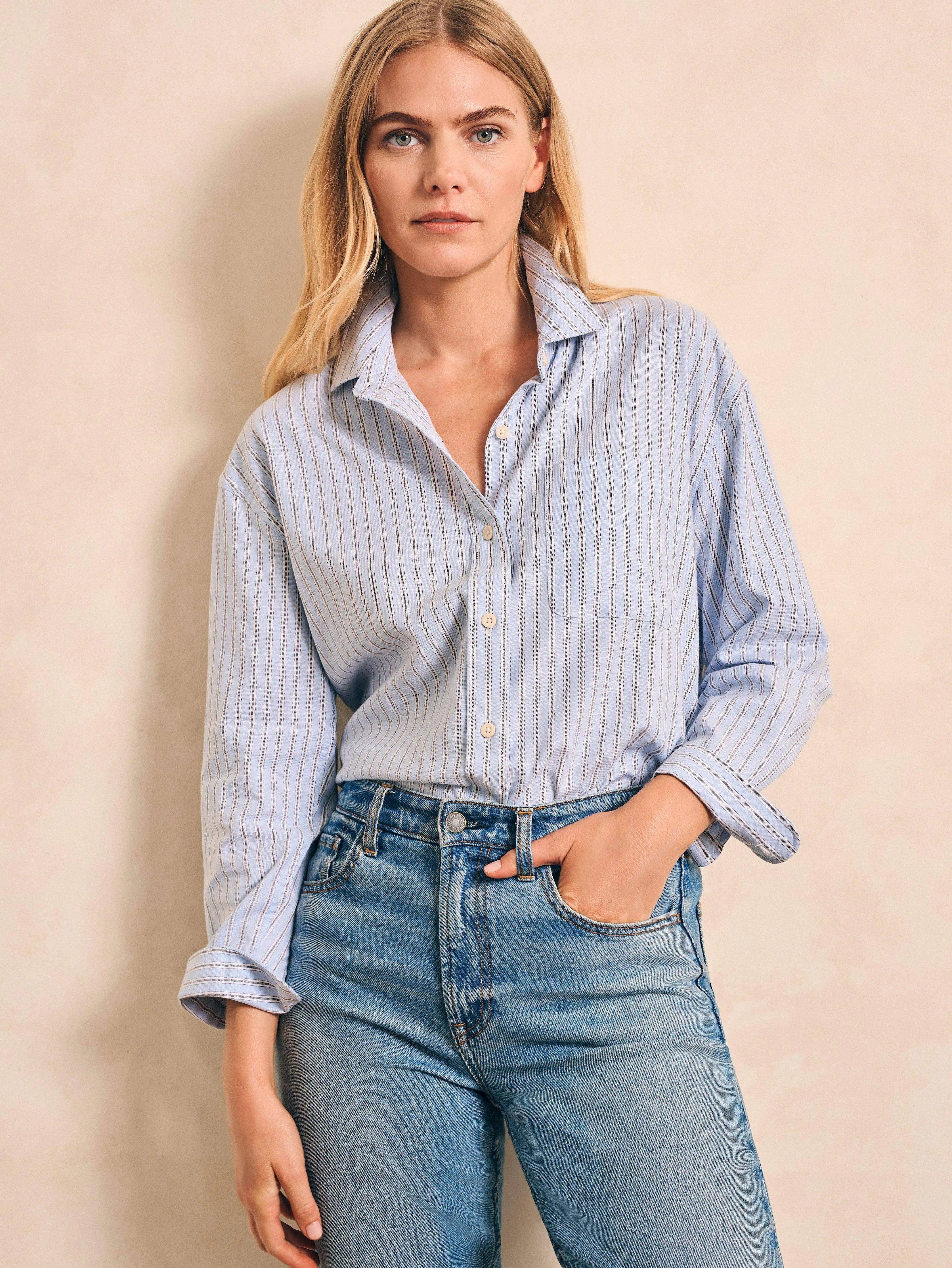 Stretch Oxford Relaxed Shirt - Cantra Stripe sold by Faherty product image thumbnail 3