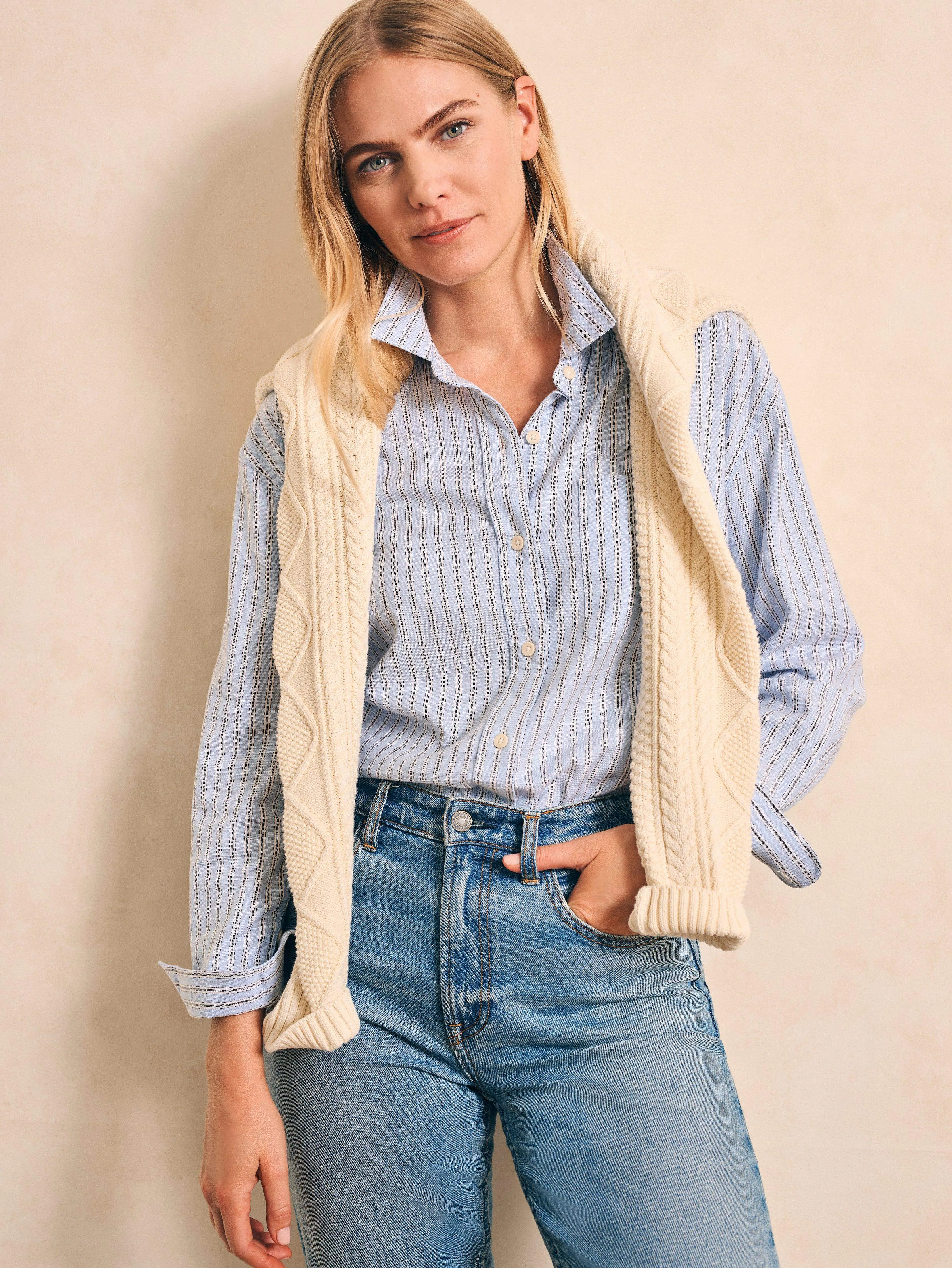 Stretch Oxford Relaxed Shirt - Cantra Stripe sold by Faherty product image thumbnail 4