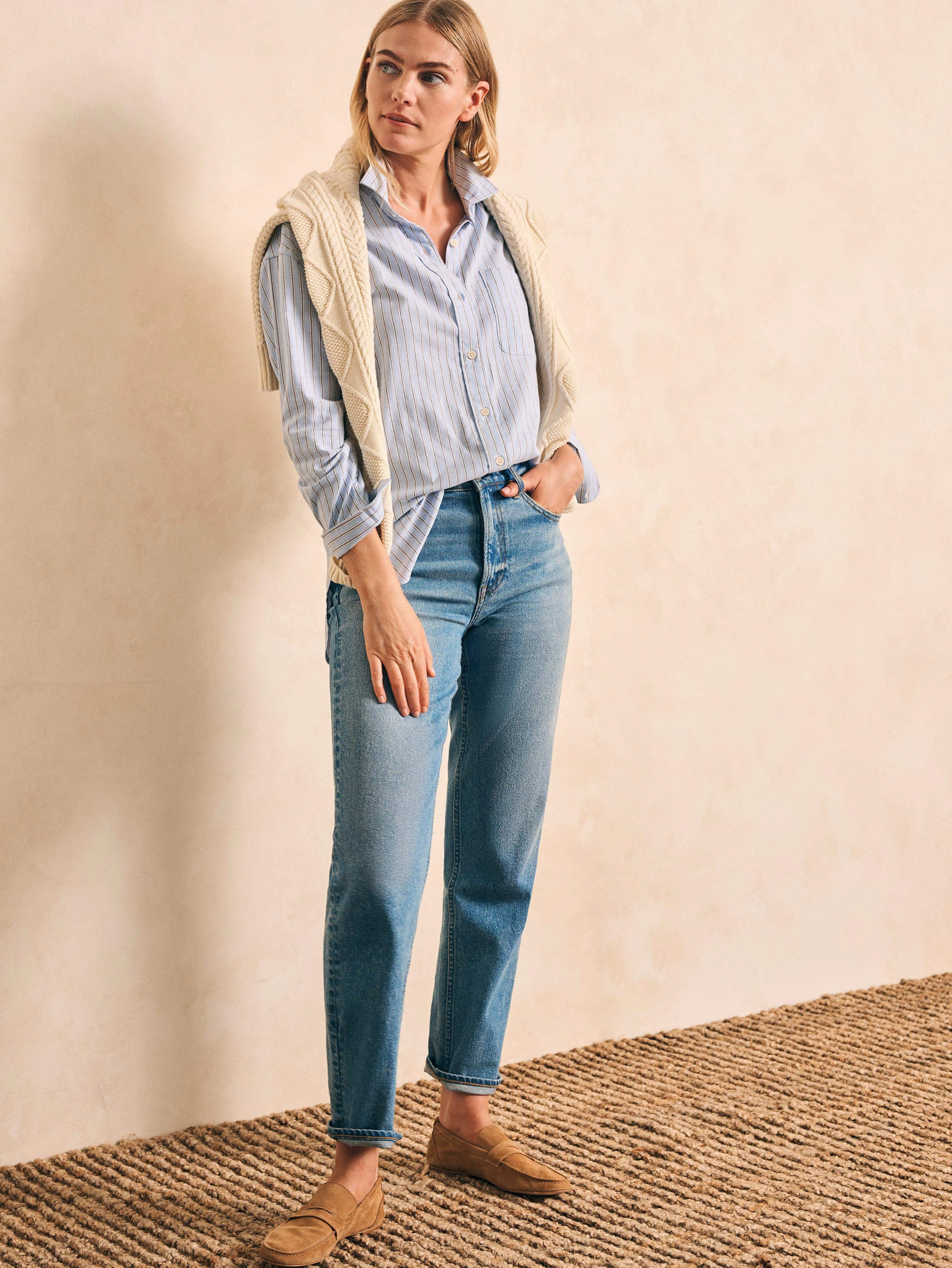 Stretch Oxford Relaxed Shirt - Cantra Stripe sold by Faherty product image thumbnail 5