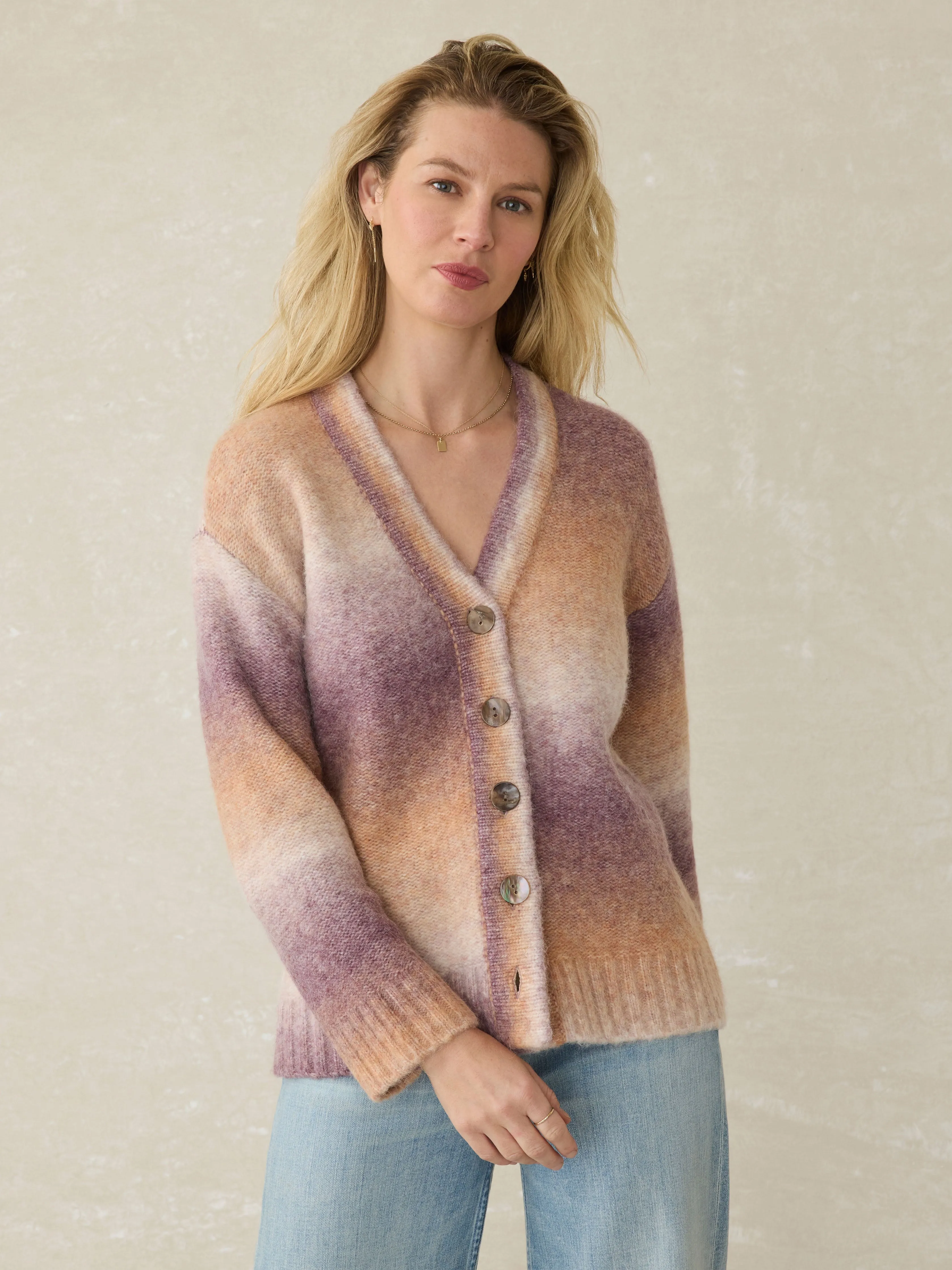 Seaside Spacedye Cardigan - Amethyst Dusk sold by Faherty