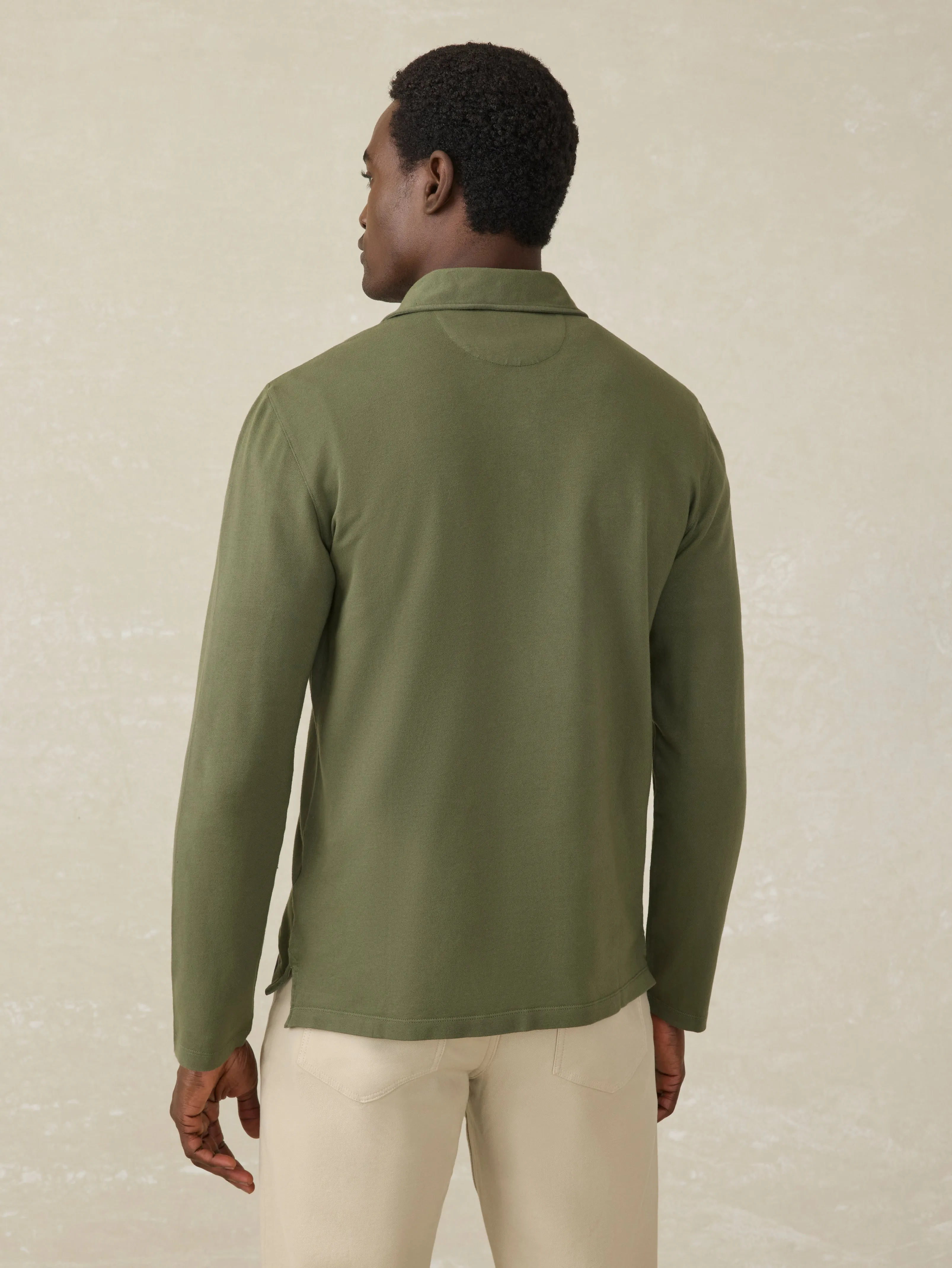 Long-Sleeve Field Knit Polo - Country Forest sold by Faherty product image thumbnail 5