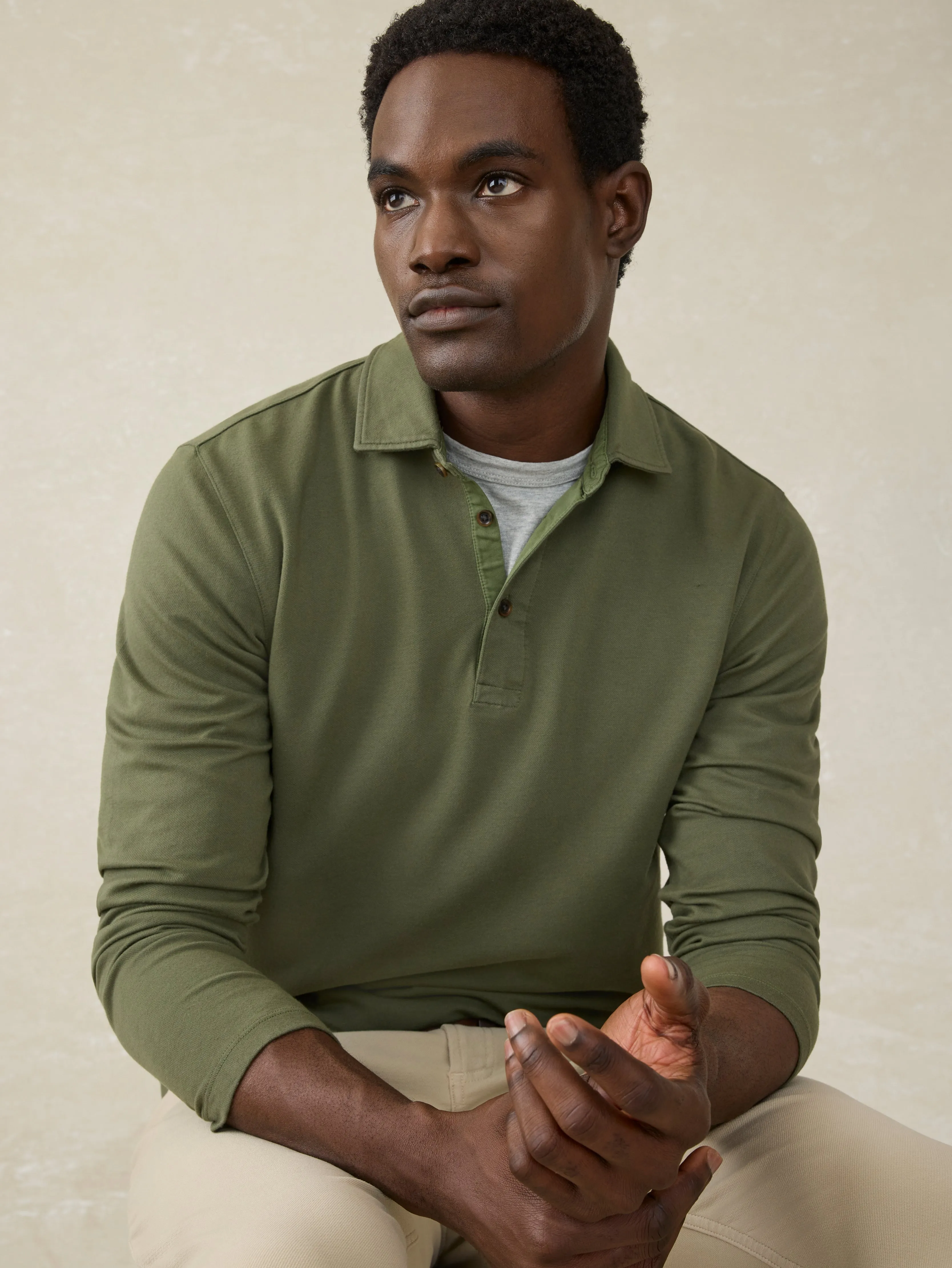 Long-Sleeve Field Knit Polo - Country Forest sold by Faherty product image thumbnail 3