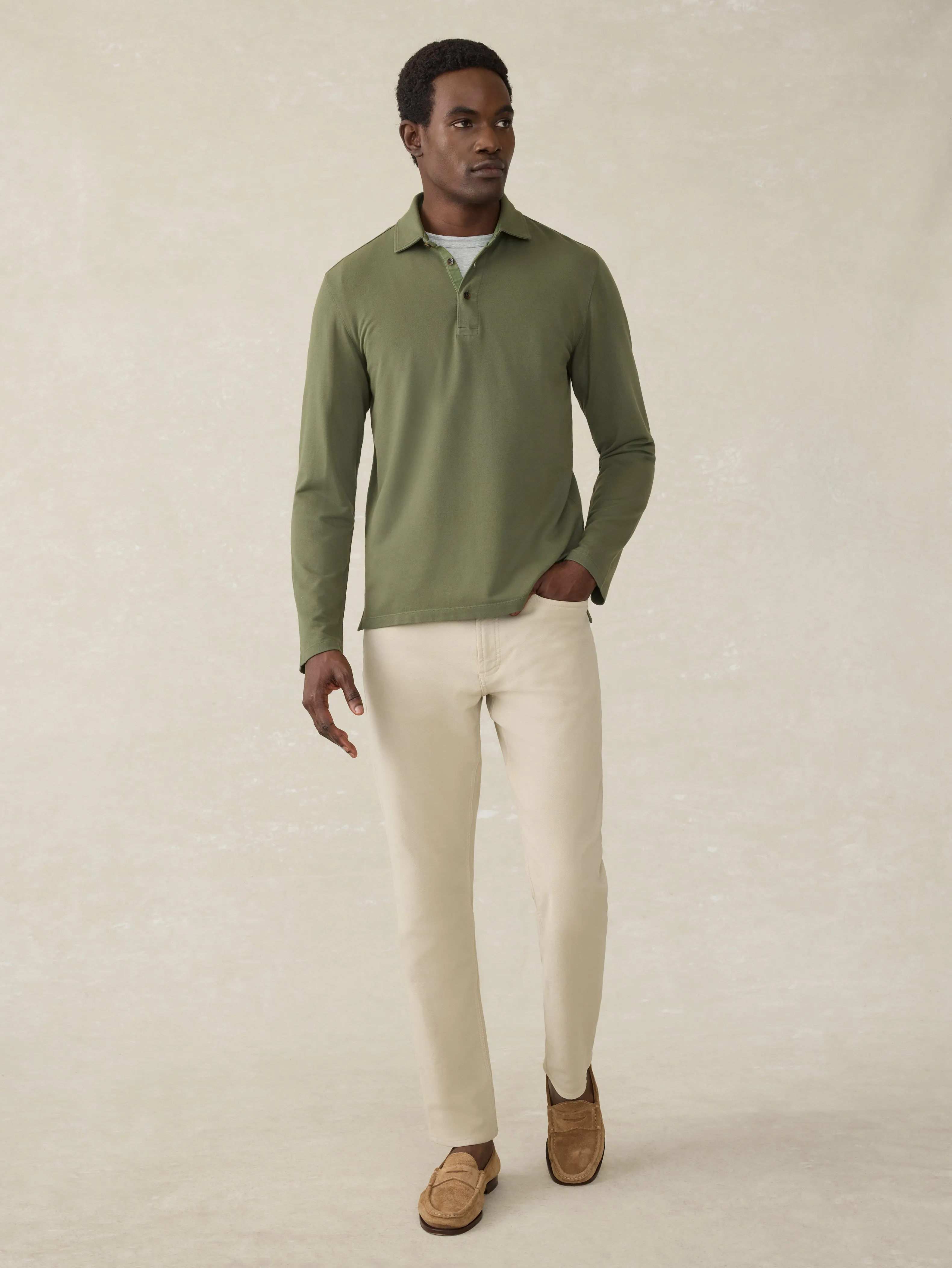 Long-Sleeve Field Knit Polo - Country Forest sold by Faherty product image thumbnail 4
